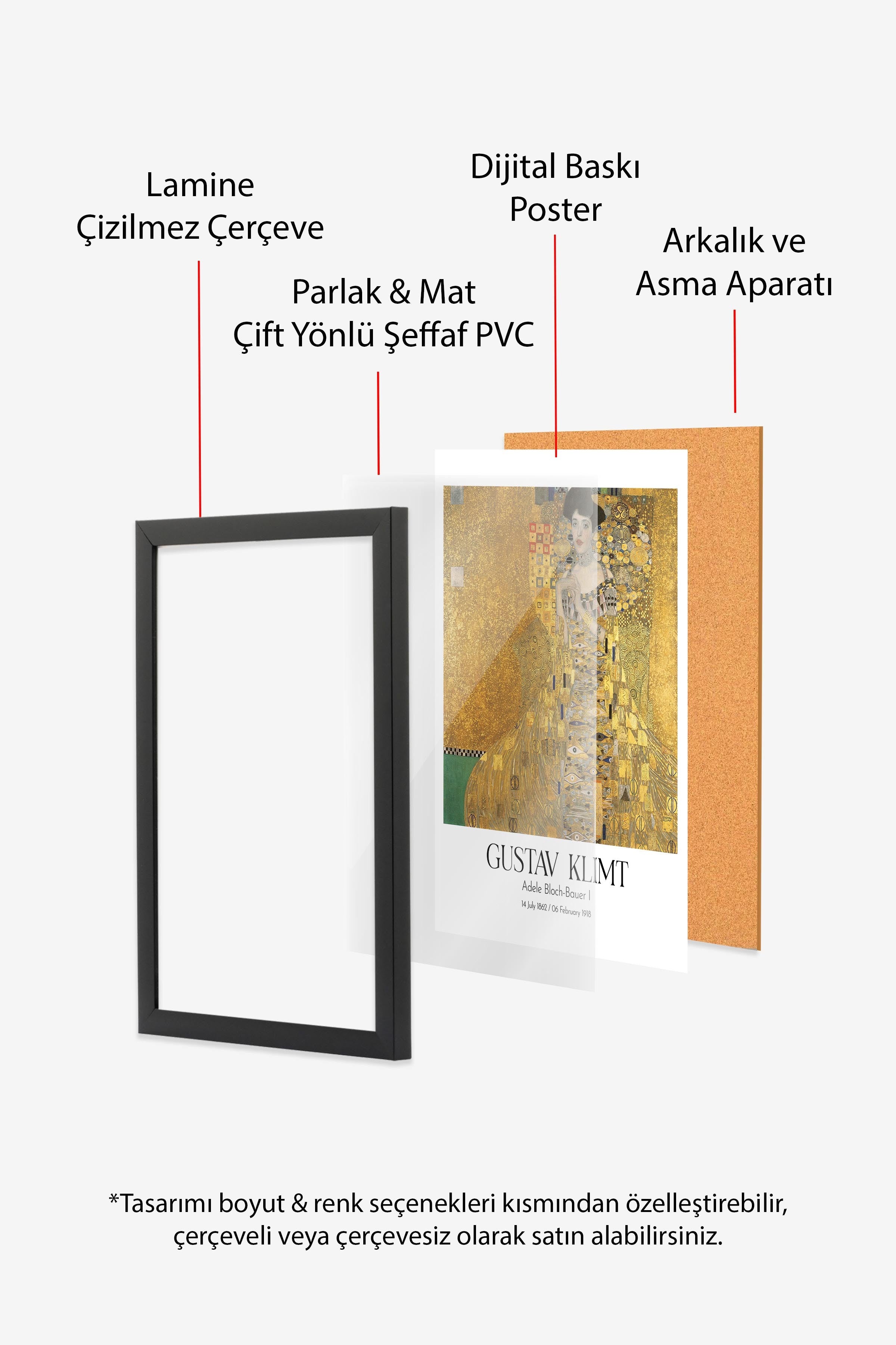 Gustav Klimt - Adele Bloch-Bauer I, Siyah Çerçeveli Tablo, Sanat Serisi NO:111986