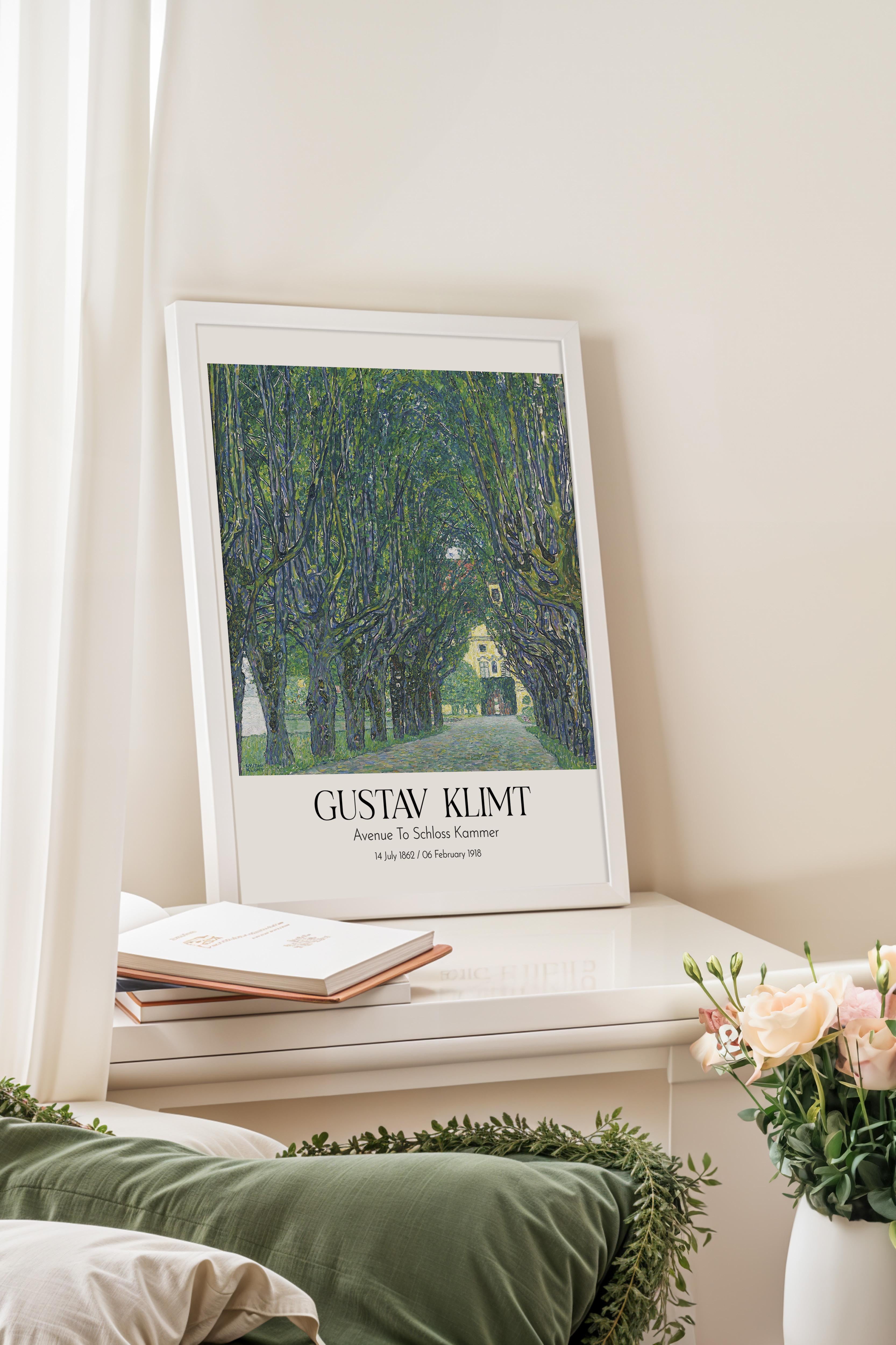 Gustav Klimt - Avenue To Schloss Kammer, Beyaz Çerçeveli Tablo, Sanat Serisi NO:111987