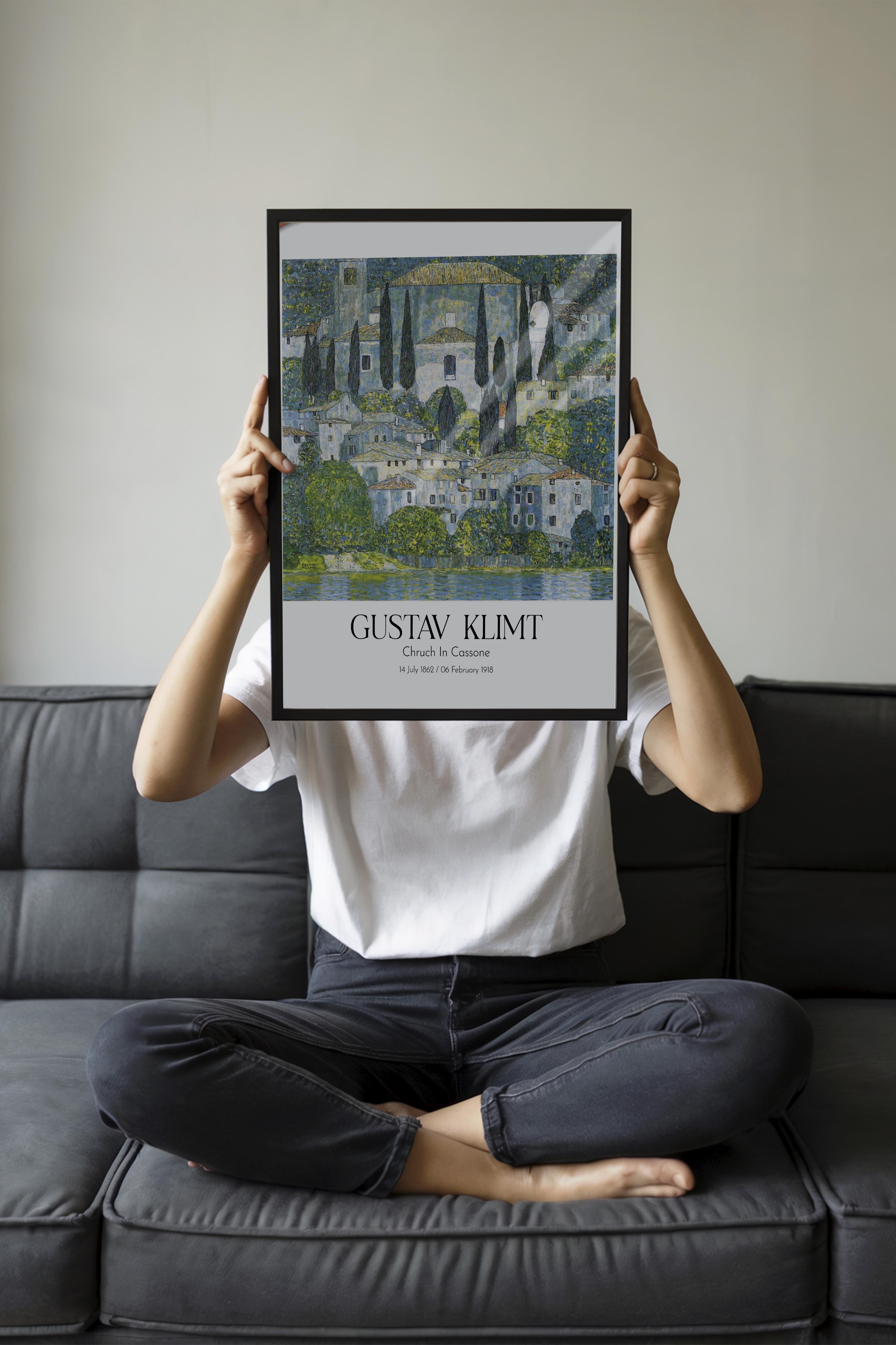 Gustav Klimt - Chruch In Cassone, Siyah Çerçeveli Tablo, Sanat Serisi NO:111989