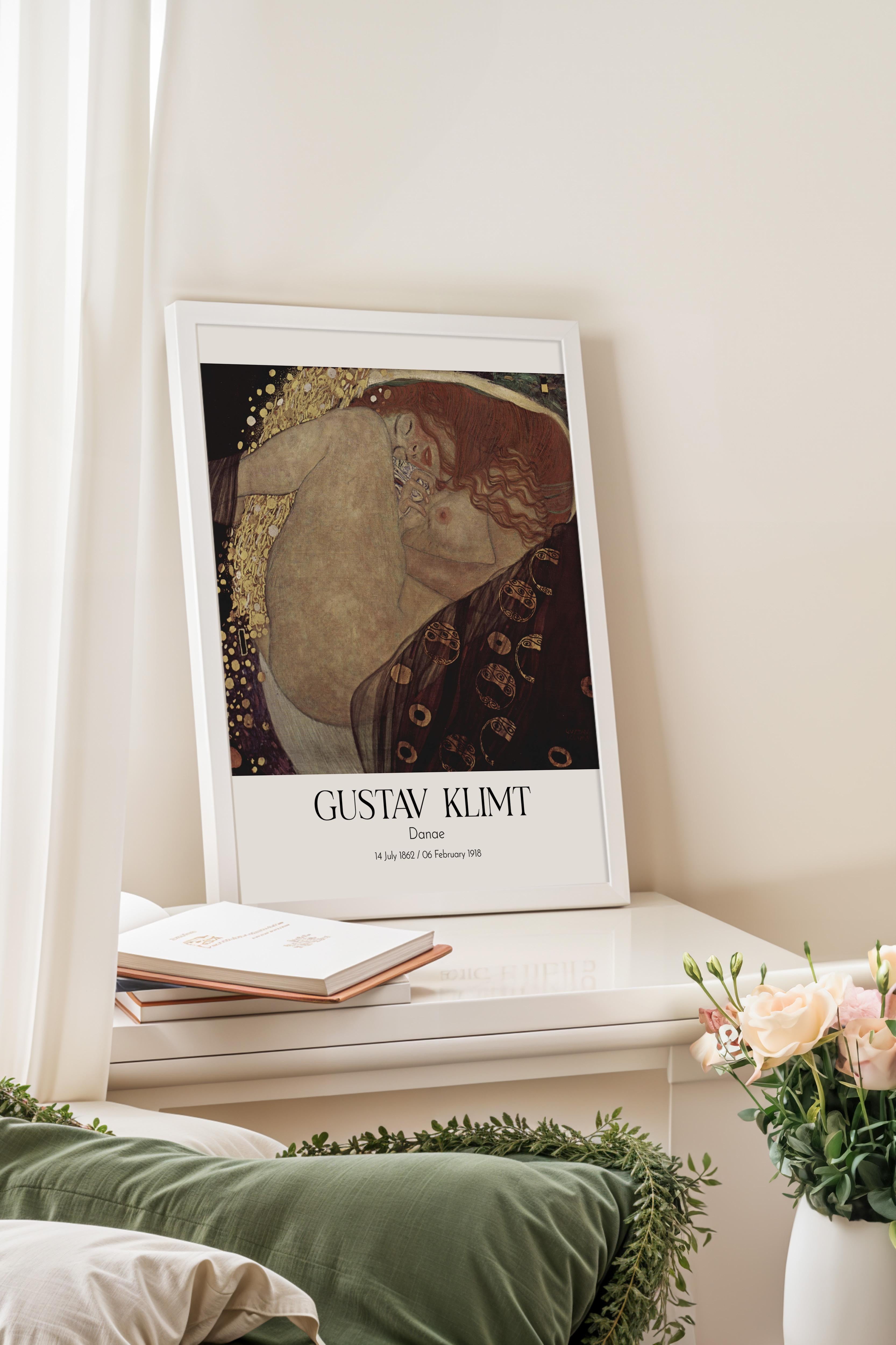 Gustav Klimt - Danae, Beyaz Çerçeveli Tablo, Sanat Serisi NO:111990