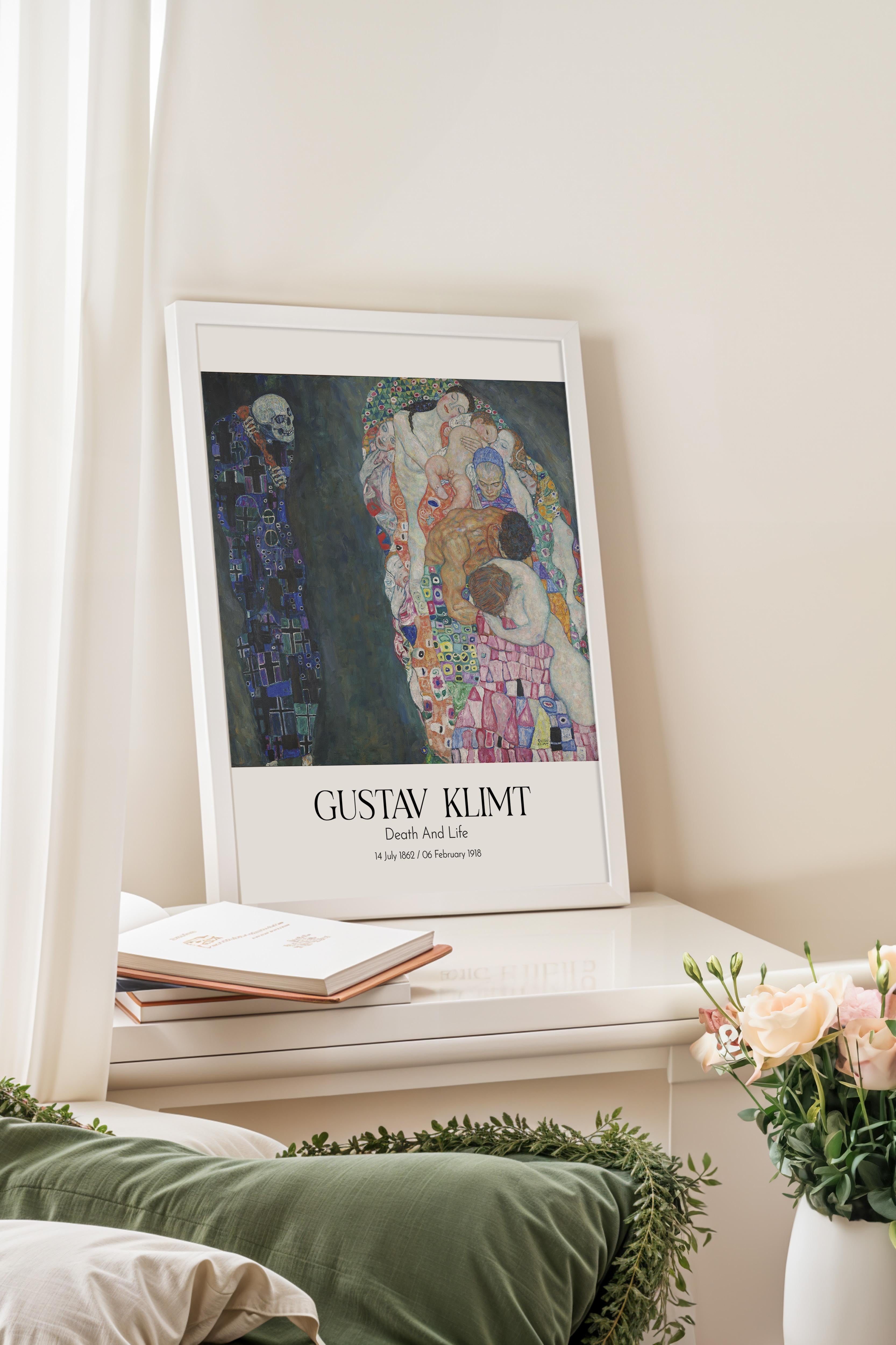 Gustav Klimt - Death And Life, Beyaz Çerçeveli Tablo, Sanat Serisi NO:111970