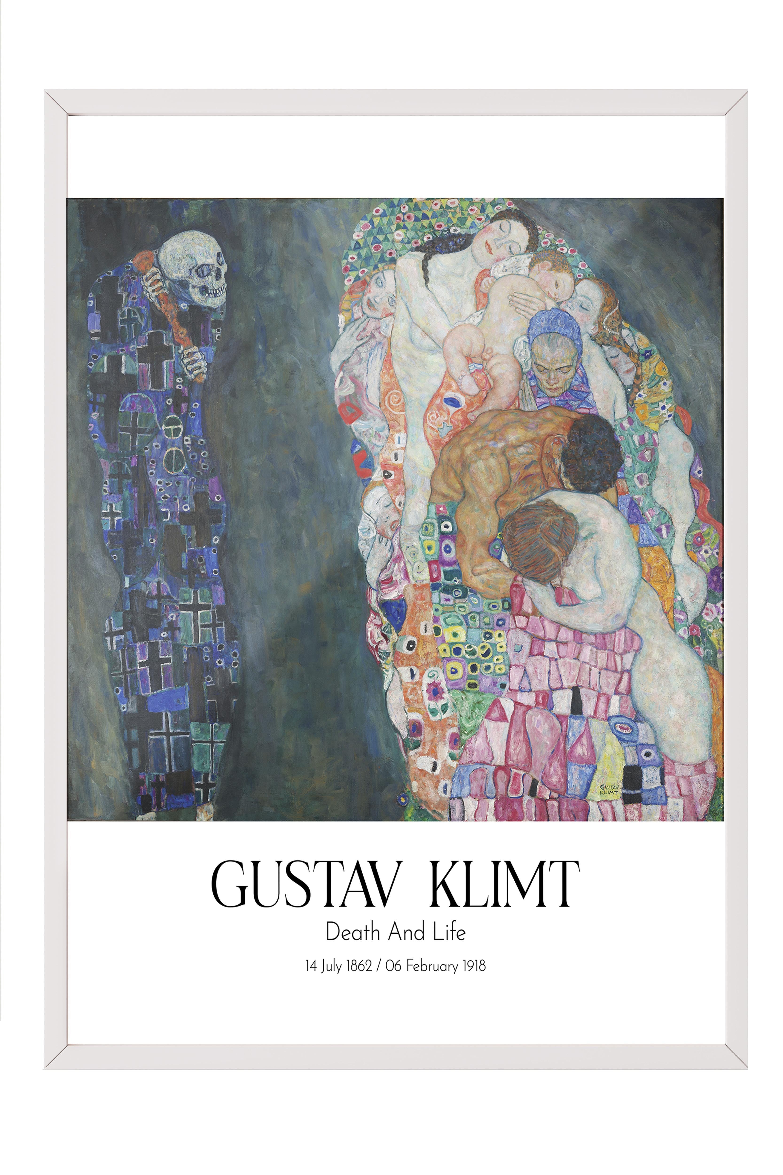Gustav Klimt - Death And Life, Beyaz Çerçeveli Tablo, Sanat Serisi NO:111970