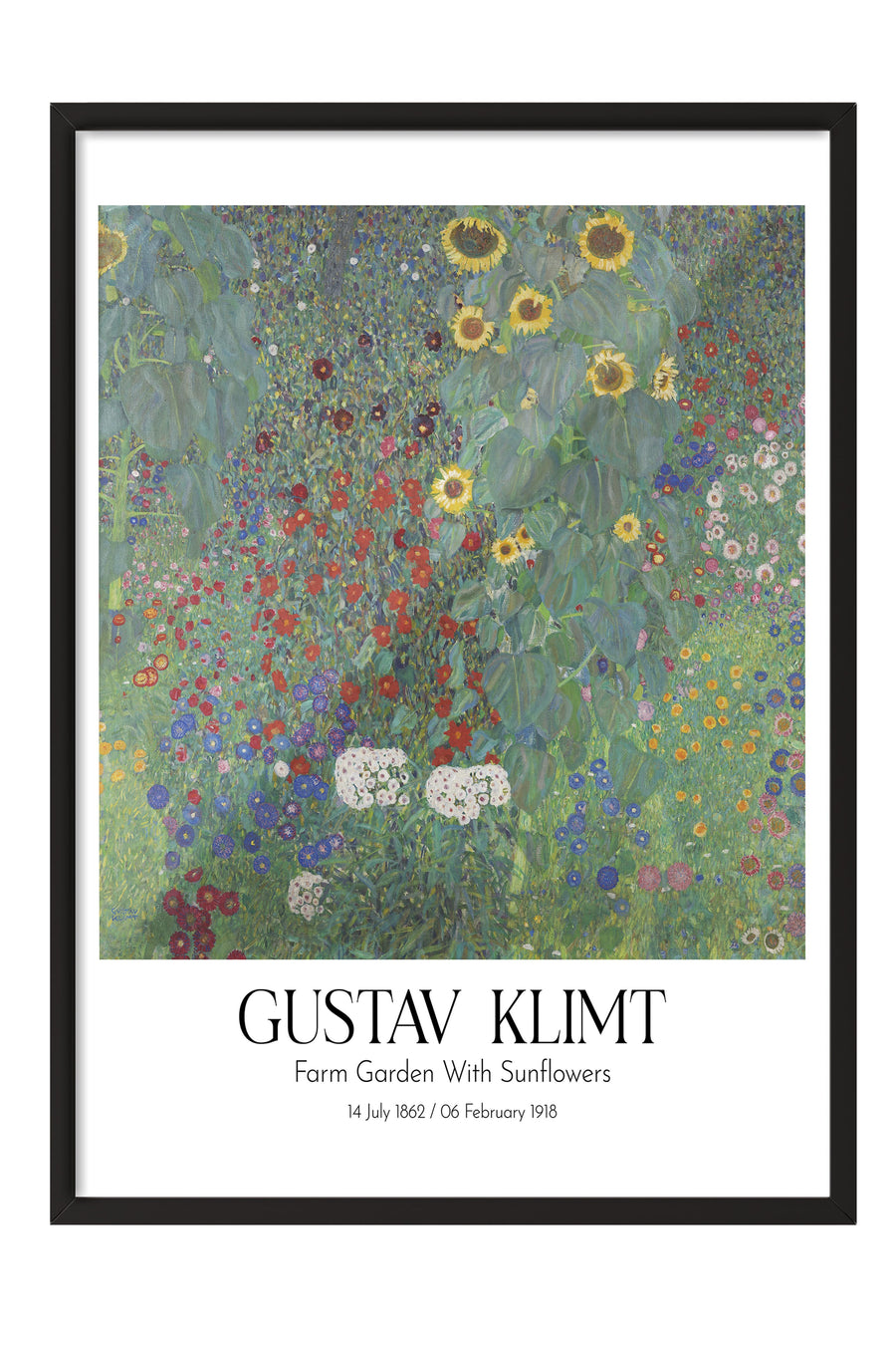 Gustav Klimt - Farm Garden With Sunflowers, Siyah Çerçeveli Tablo, Sanat Serisi NO:111971
