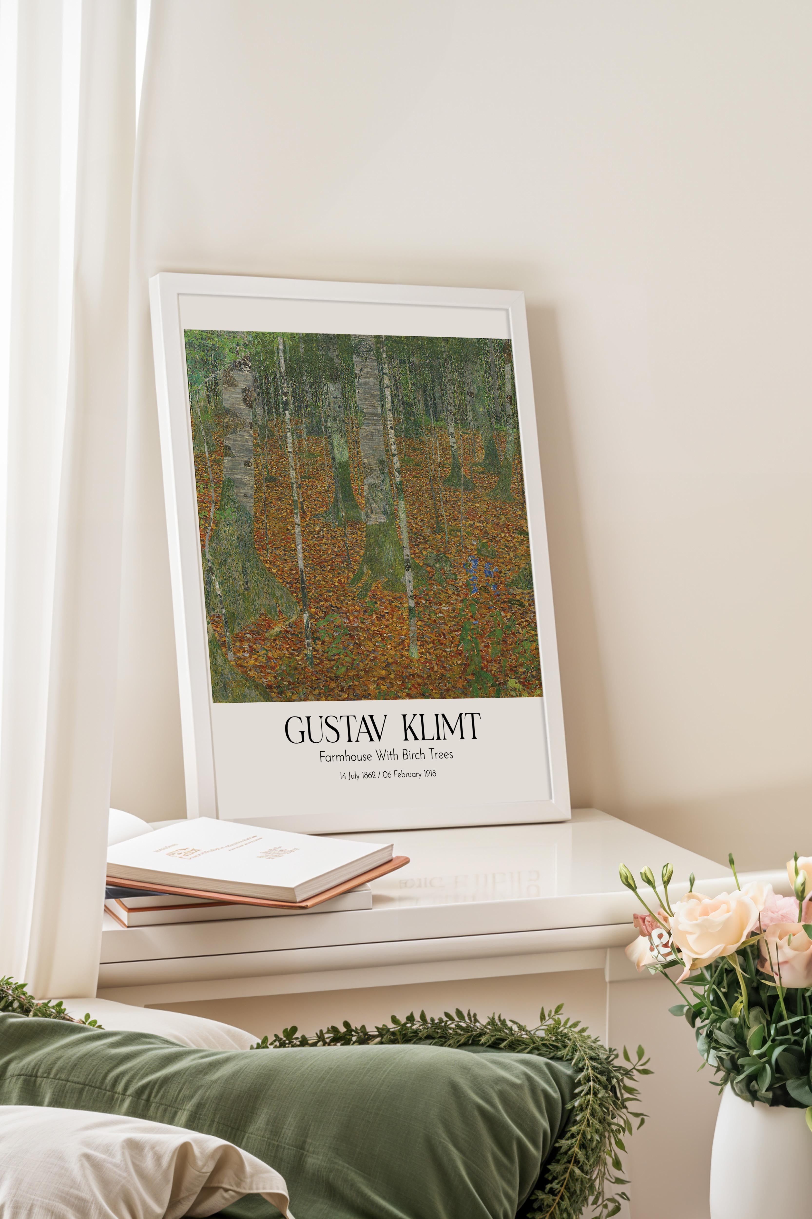 Gustav Klimt - Farmhouse With Birch Trees, Beyaz Çerçeveli Tablo, Sanat Serisi NO:111991