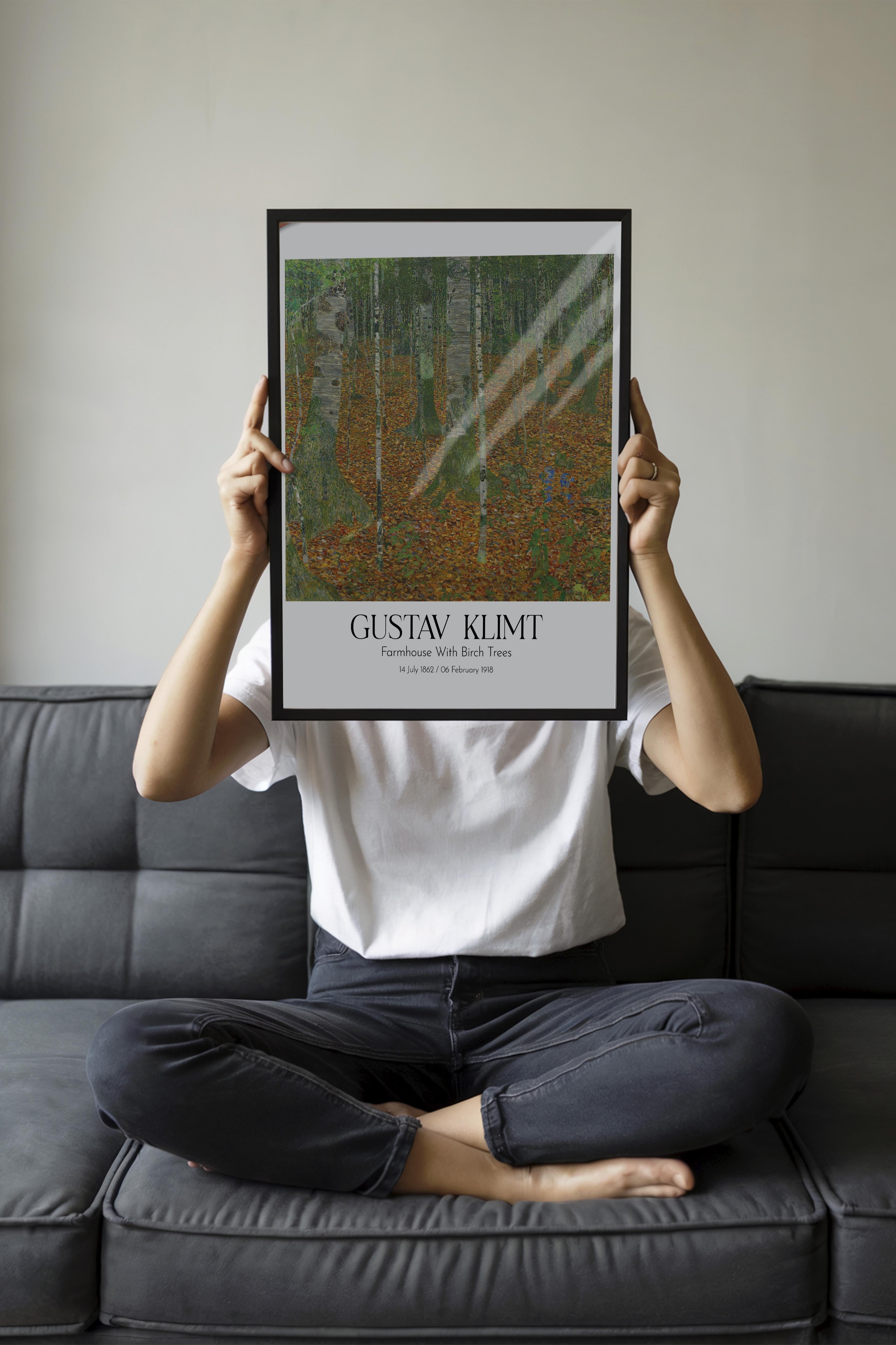 Gustav Klimt - Farmhouse With Birch Trees, Siyah Çerçeveli Tablo, Sanat Serisi NO:111991