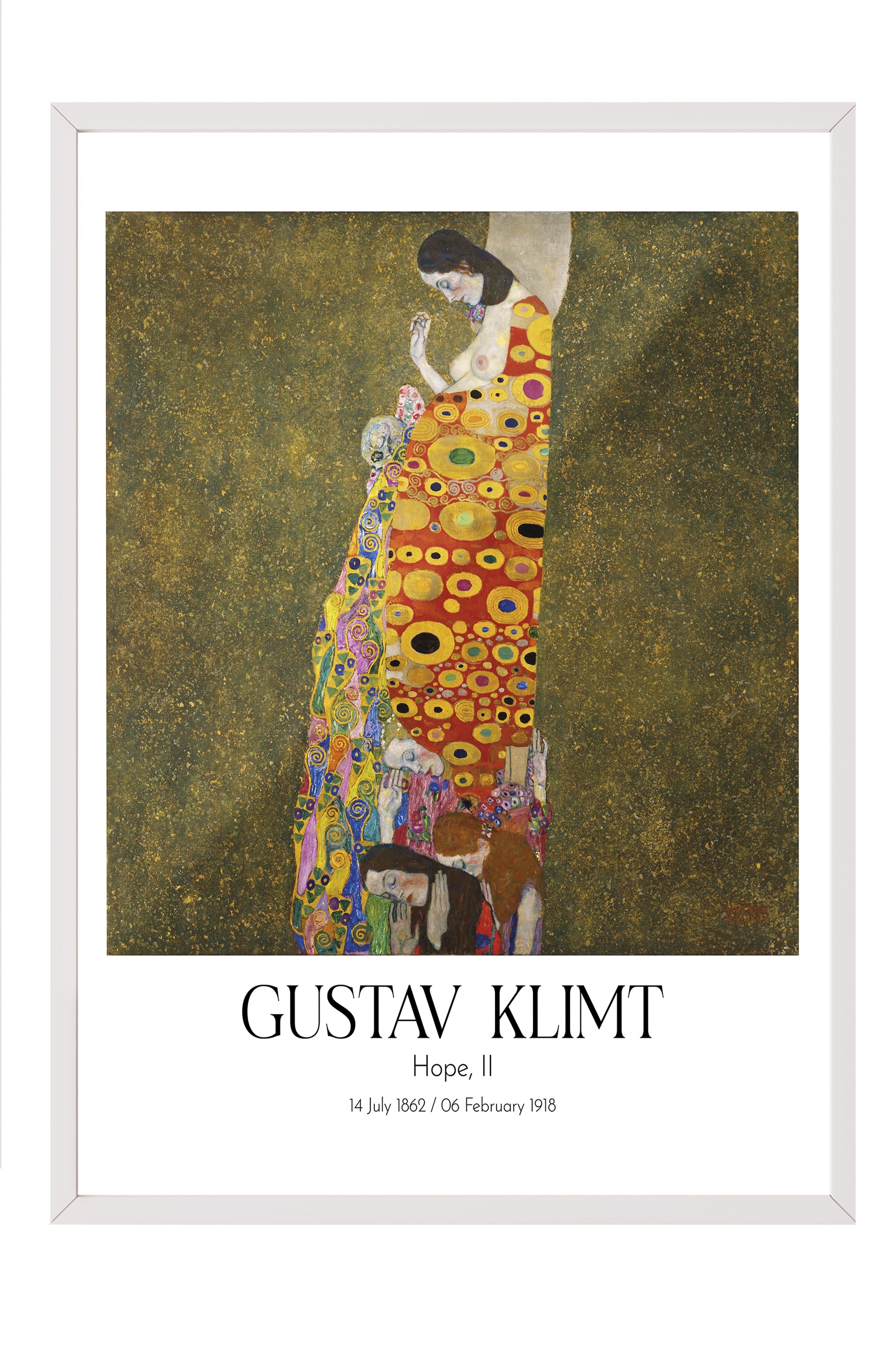 Gustav Klimt - Hope, II, Beyaz Çerçeveli Tablo, Sanat Serisi NO:111974