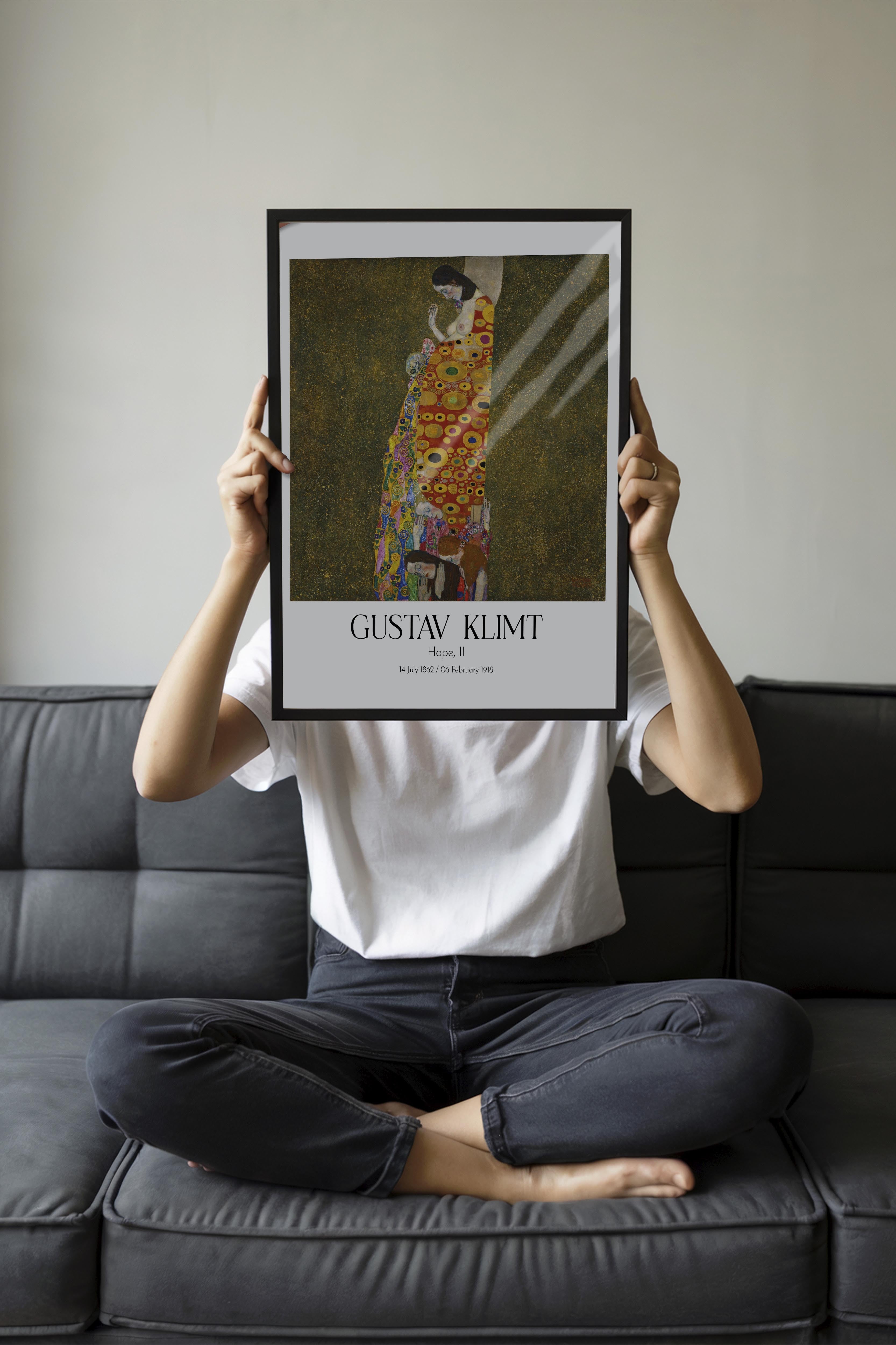 Gustav Klimt - Hope, II, Siyah Çerçeveli Tablo, Sanat Serisi NO:111974