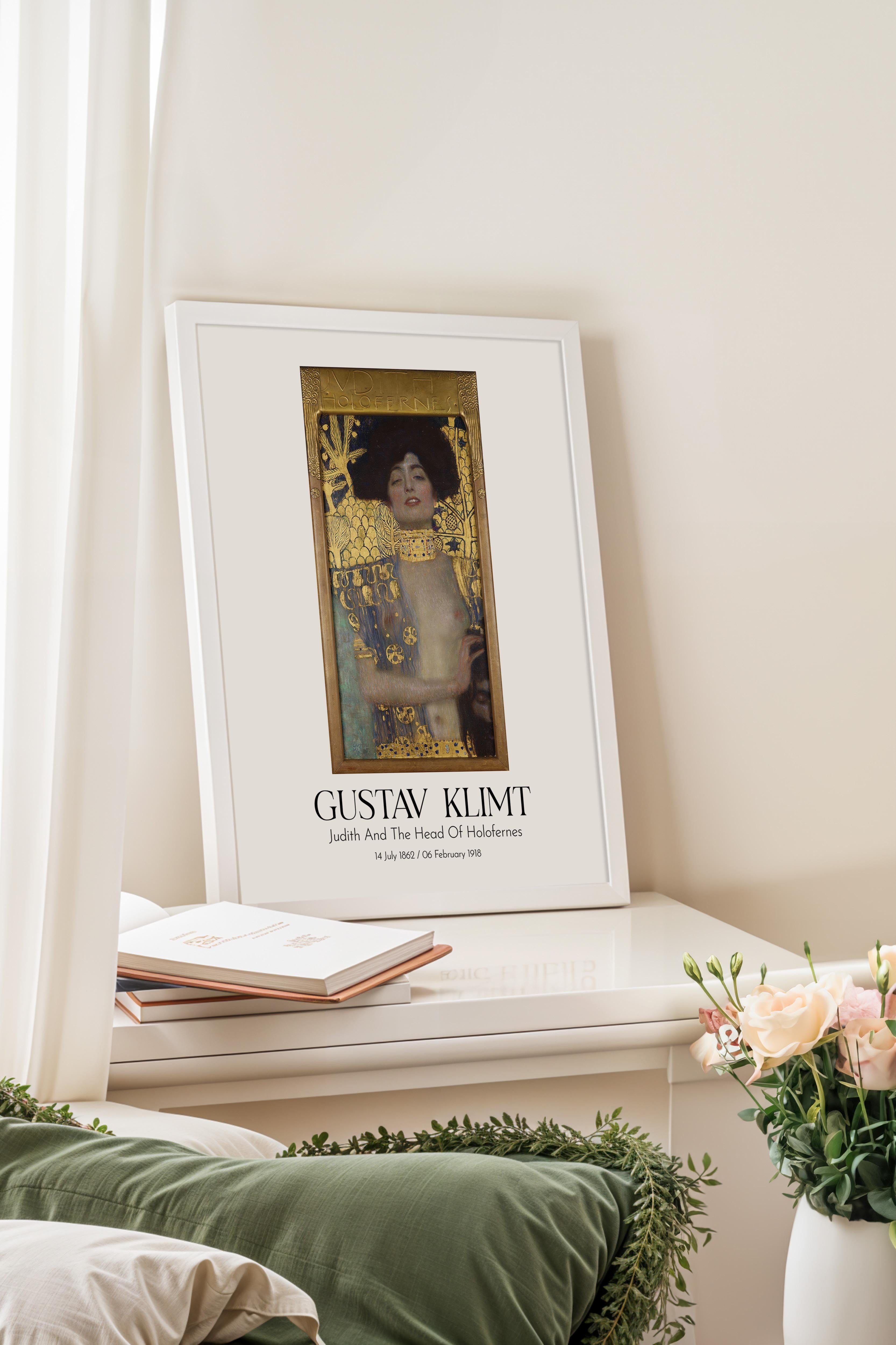 Gustav Klimt - Judith And The Head Of Holofernes, Beyaz Çerçeveli Tablo, Sanat Serisi NO:111994
