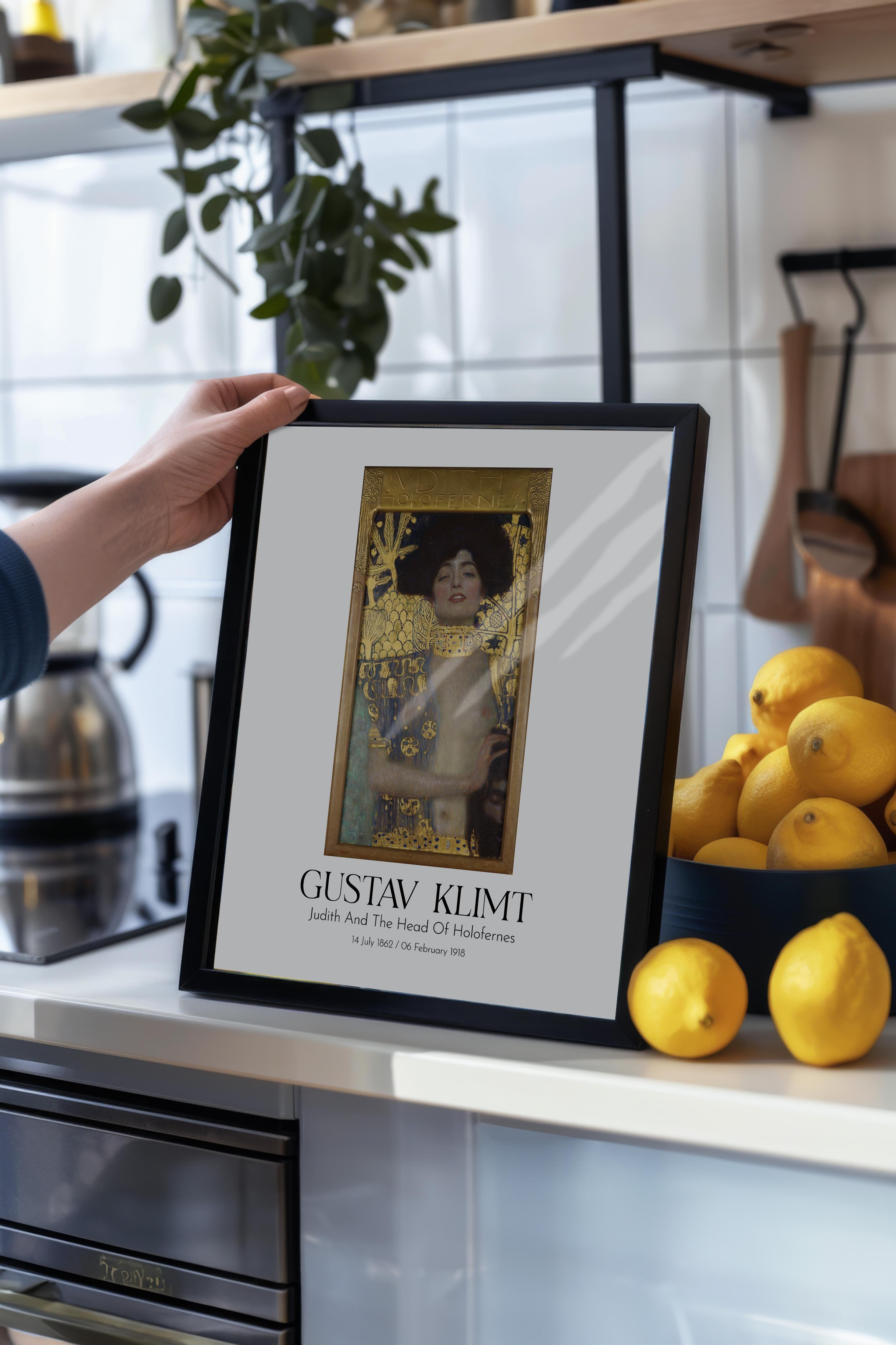 Gustav Klimt - Judith And The Head Of Holofernes, Siyah Çerçeveli Tablo, Sanat Serisi NO:111994