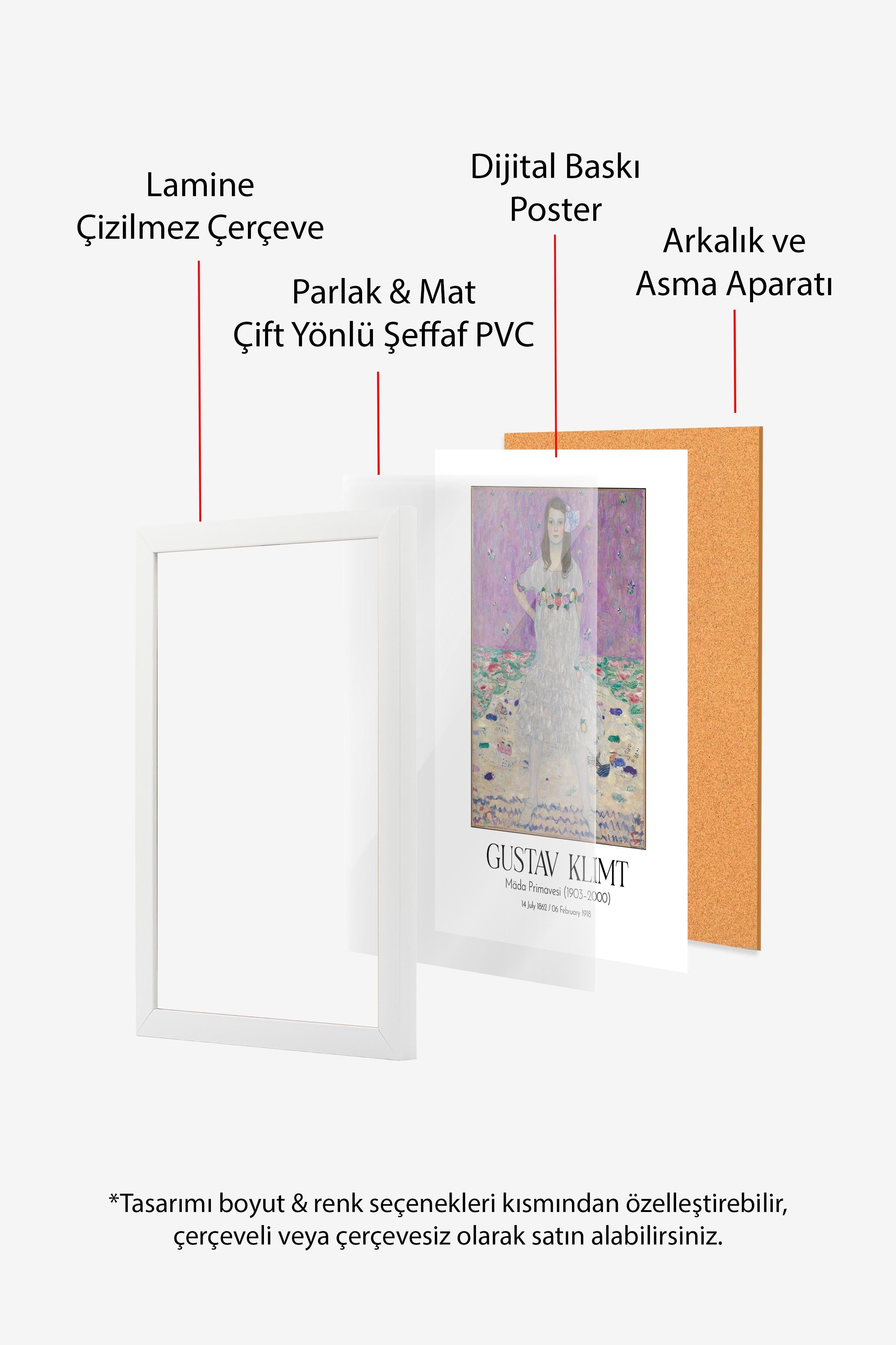 Gustav Klimt - Mäda Primavesi (1903–2000), Beyaz Çerçeveli Tablo, Sanat Serisi NO:111996