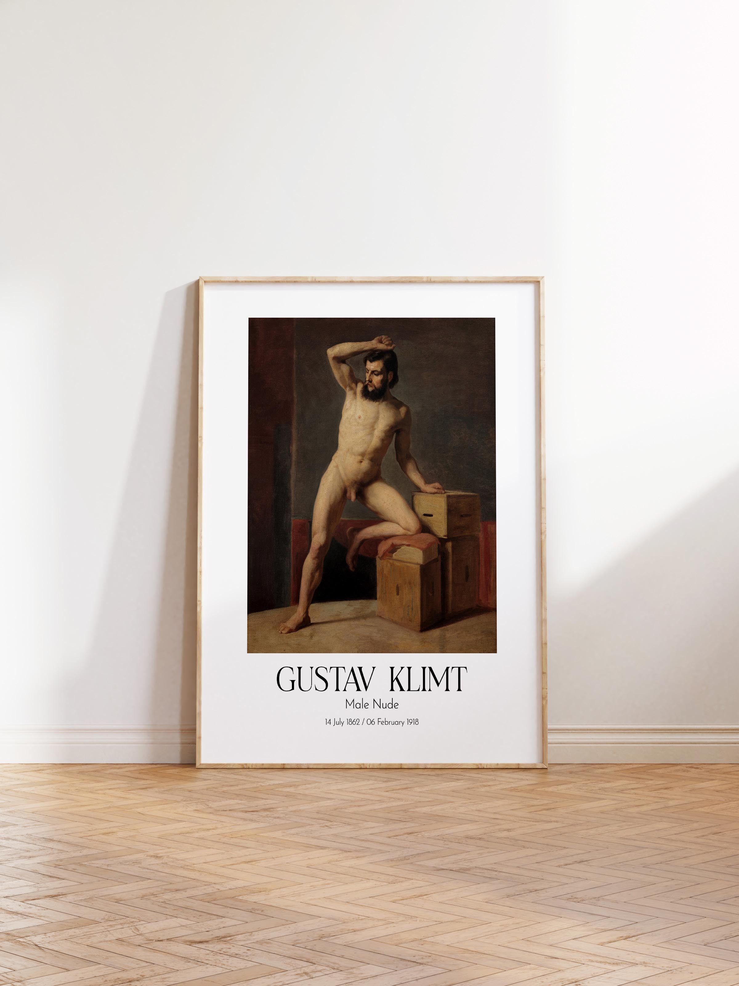 Gustav Klimt - Male Nude, Ahşap Çerçeveli Tablo, Sanat Serisi NO:111978