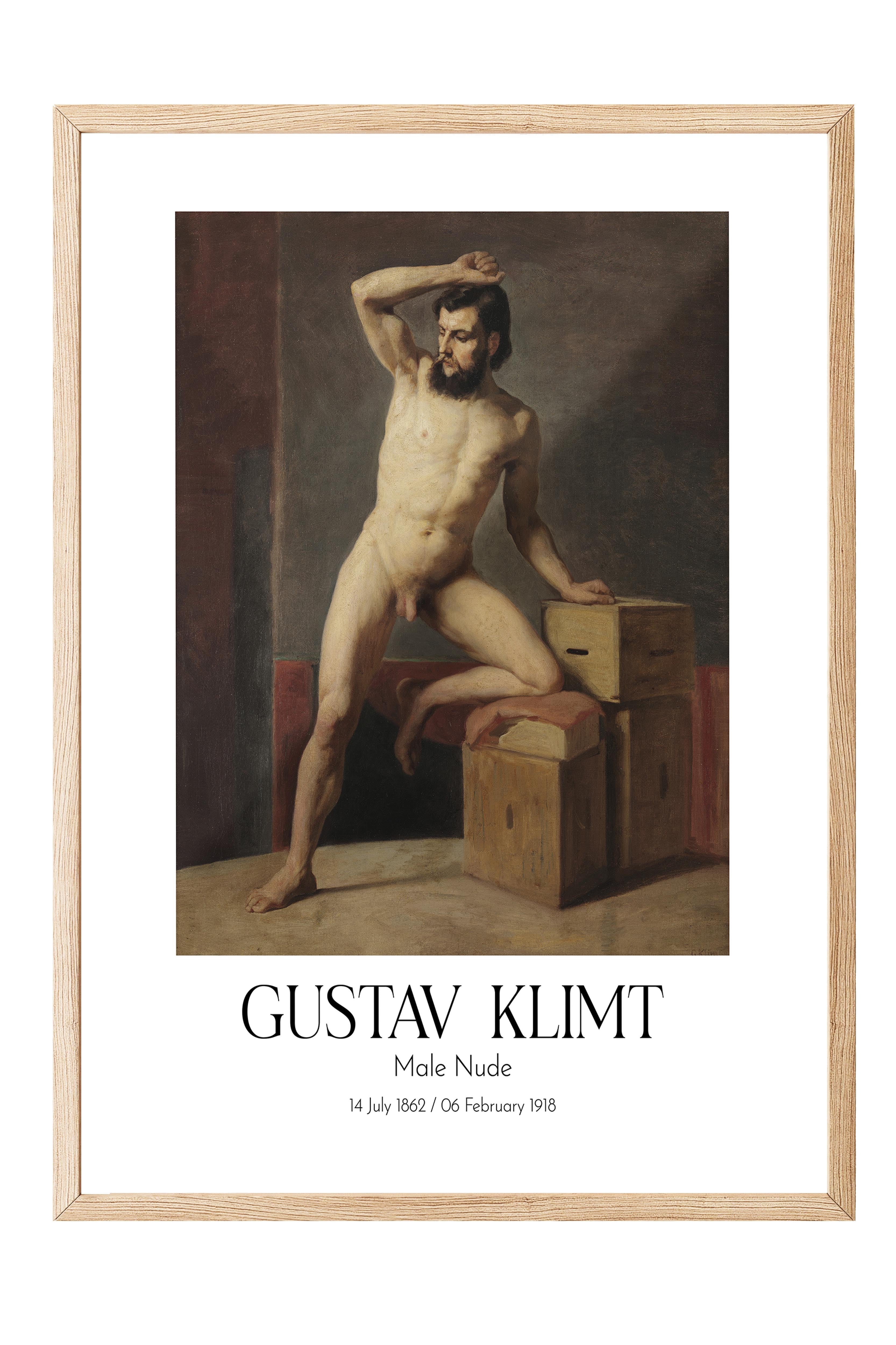 Gustav Klimt - Male Nude, Ahşap Çerçeveli Tablo, Sanat Serisi NO:111978