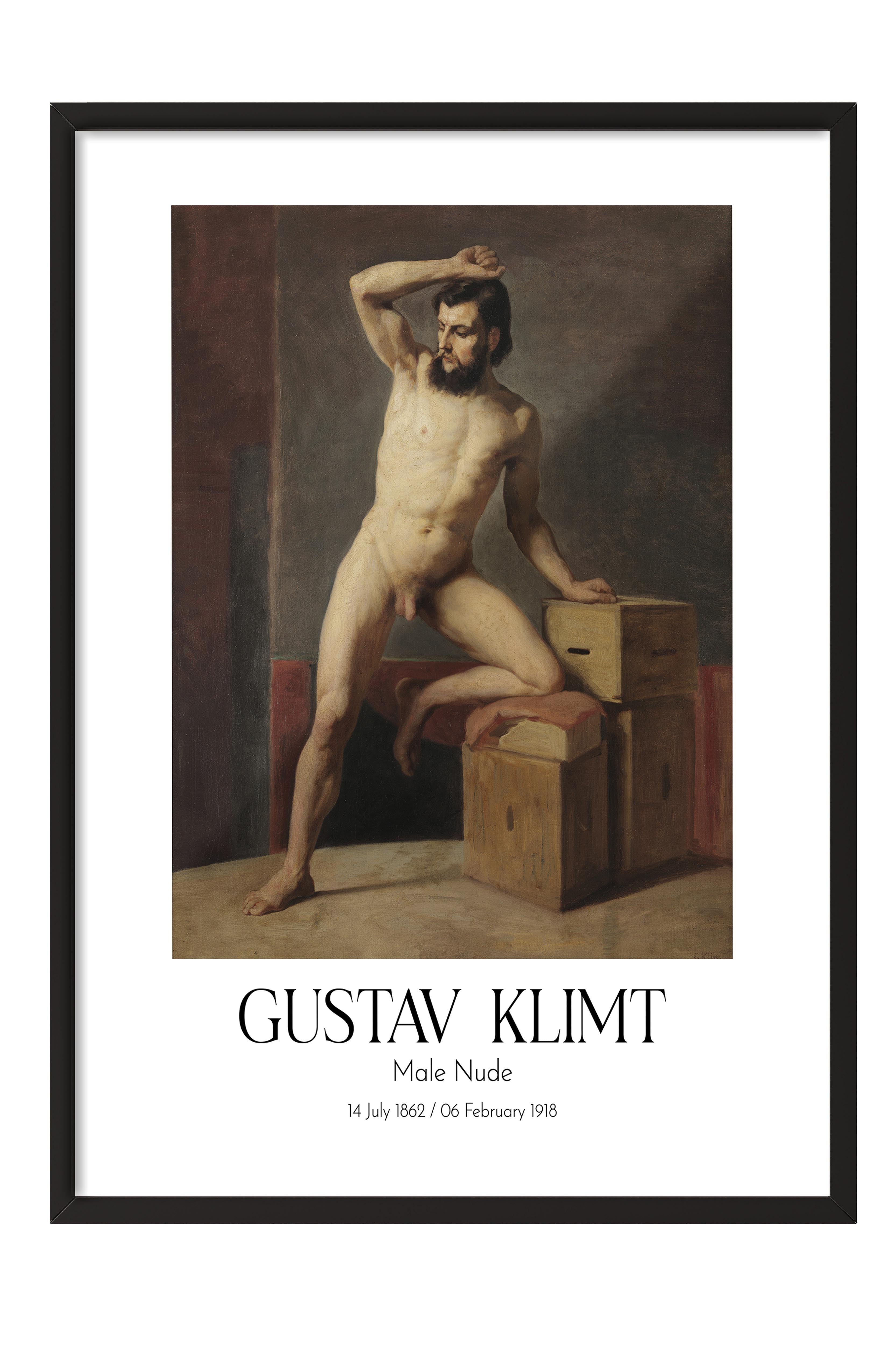 Gustav Klimt - Male Nude, Siyah Çerçeveli Tablo, Sanat Serisi NO:111978