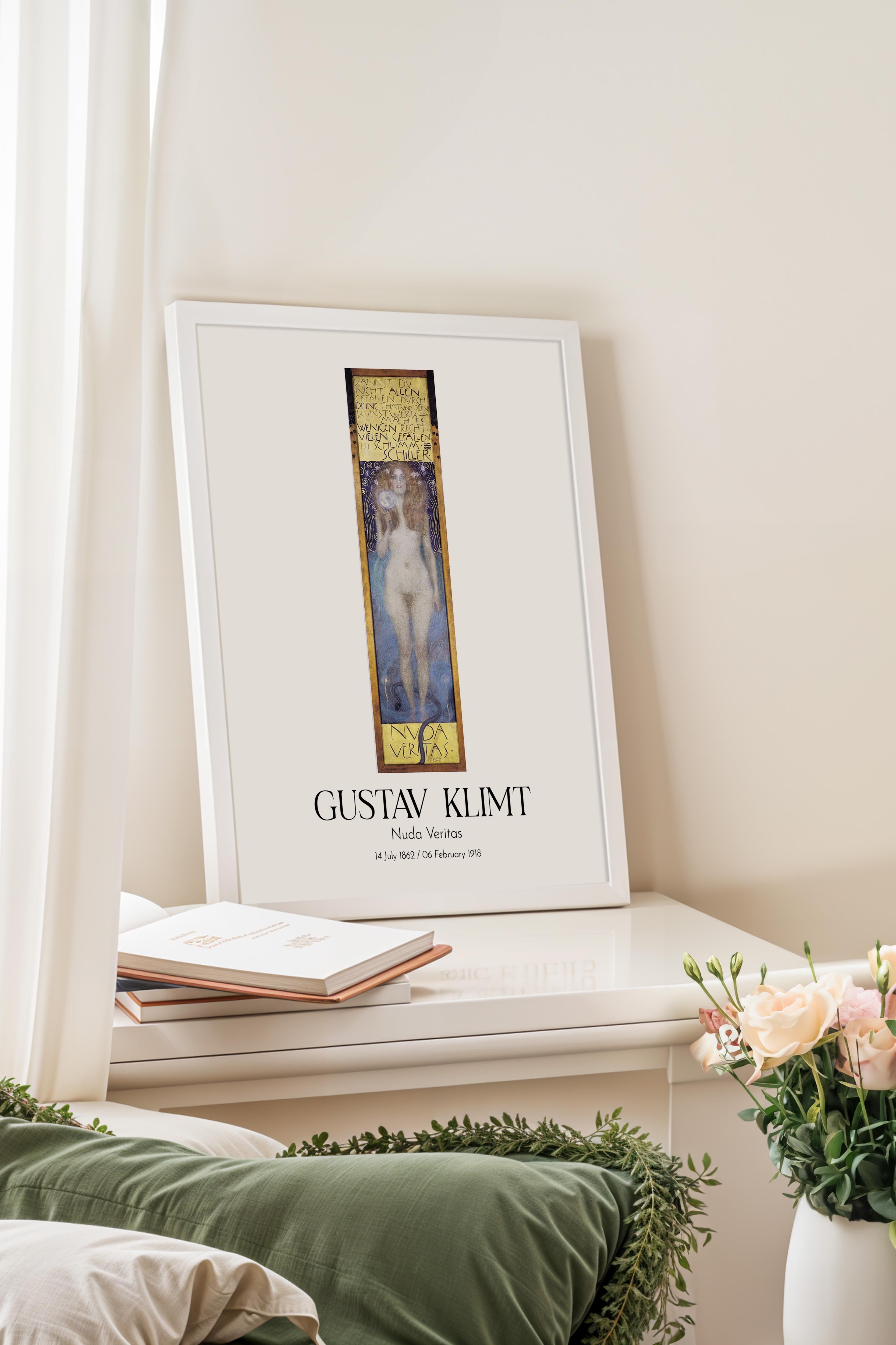 Gustav Klimt - Nuda Veritas, Beyaz Çerçeveli Tablo, Sanat Serisi NO:111997