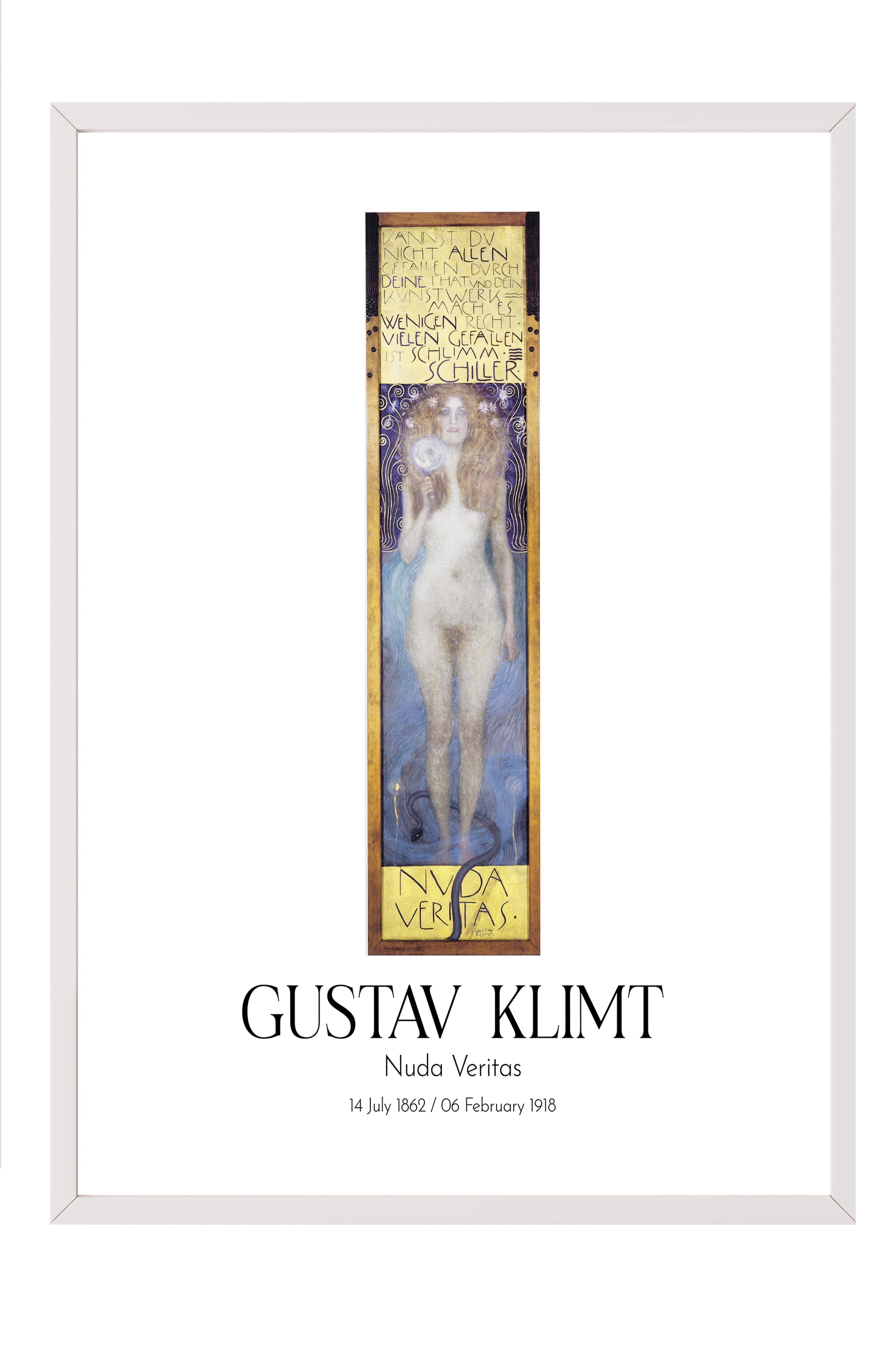 Gustav Klimt - Nuda Veritas, Beyaz Çerçeveli Tablo, Sanat Serisi NO:111997