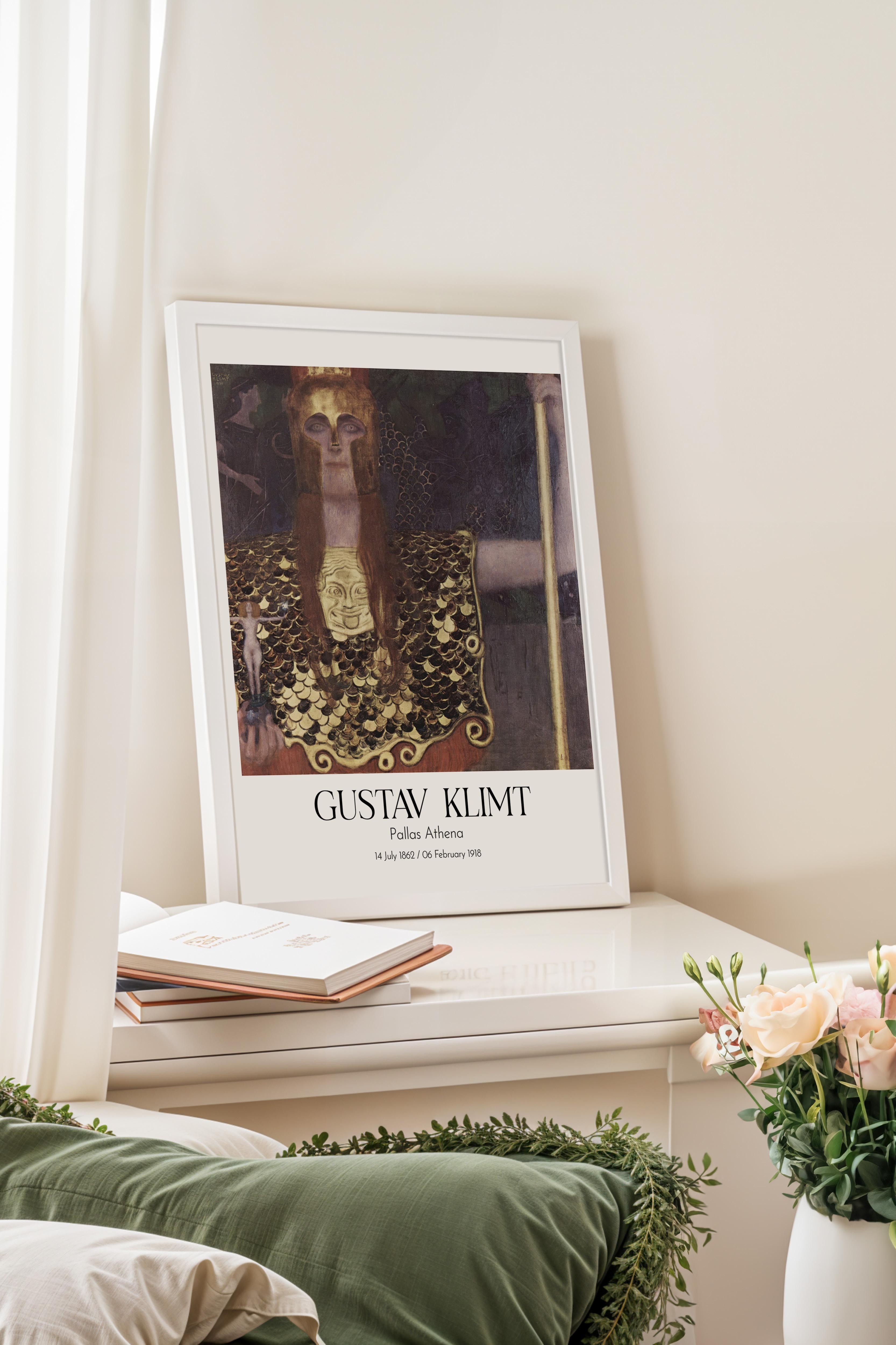 Gustav Klimt - Pallas Athena, Beyaz Çerçeveli Tablo, Sanat Serisi NO:111998
