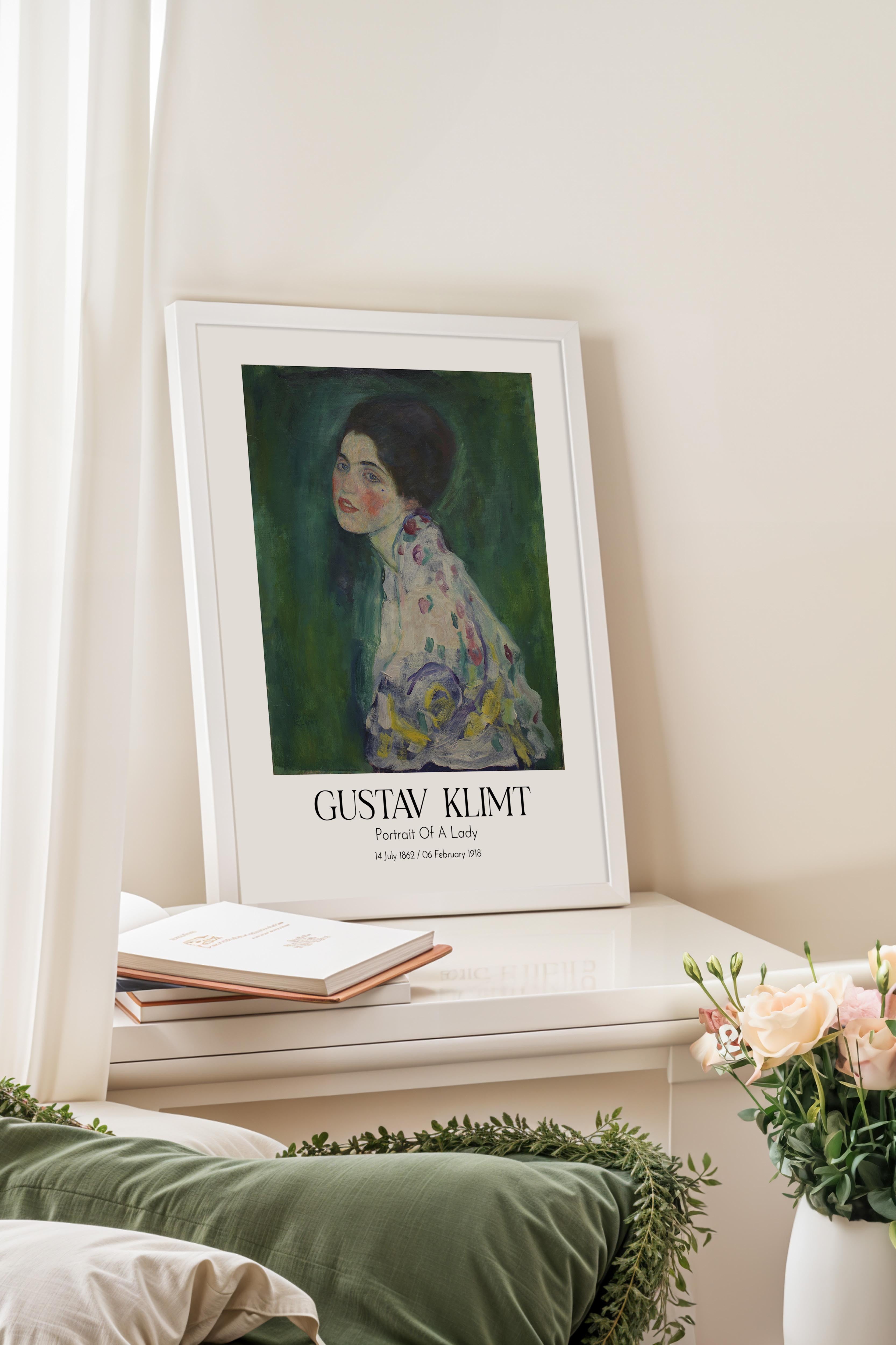 Gustav Klimt - Portrait Of A Lady, Beyaz Çerçeveli Tablo, Sanat Serisi NO:111981