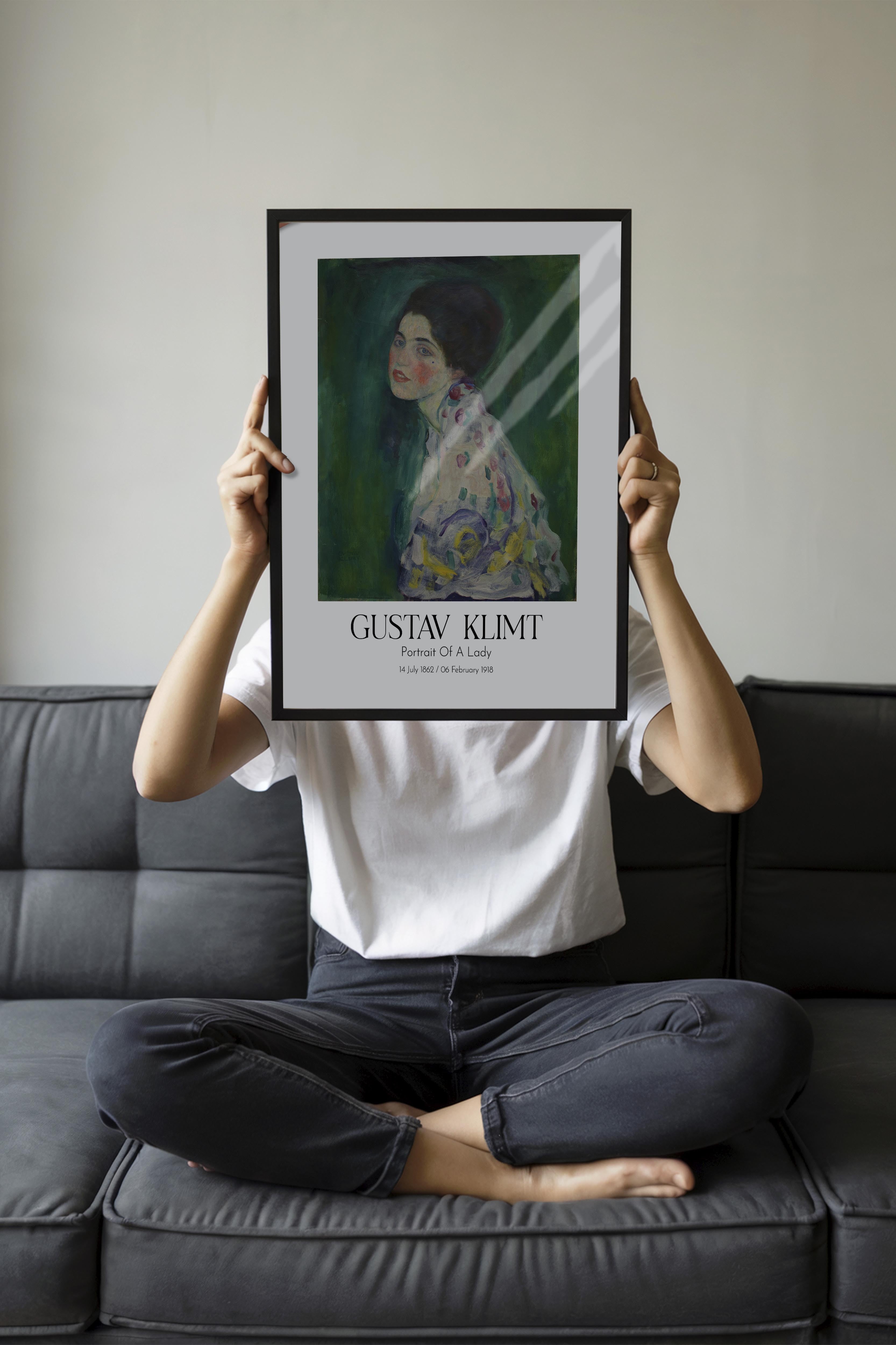 Gustav Klimt - Portrait Of A Lady, Siyah Çerçeveli Tablo, Sanat Serisi NO:111981