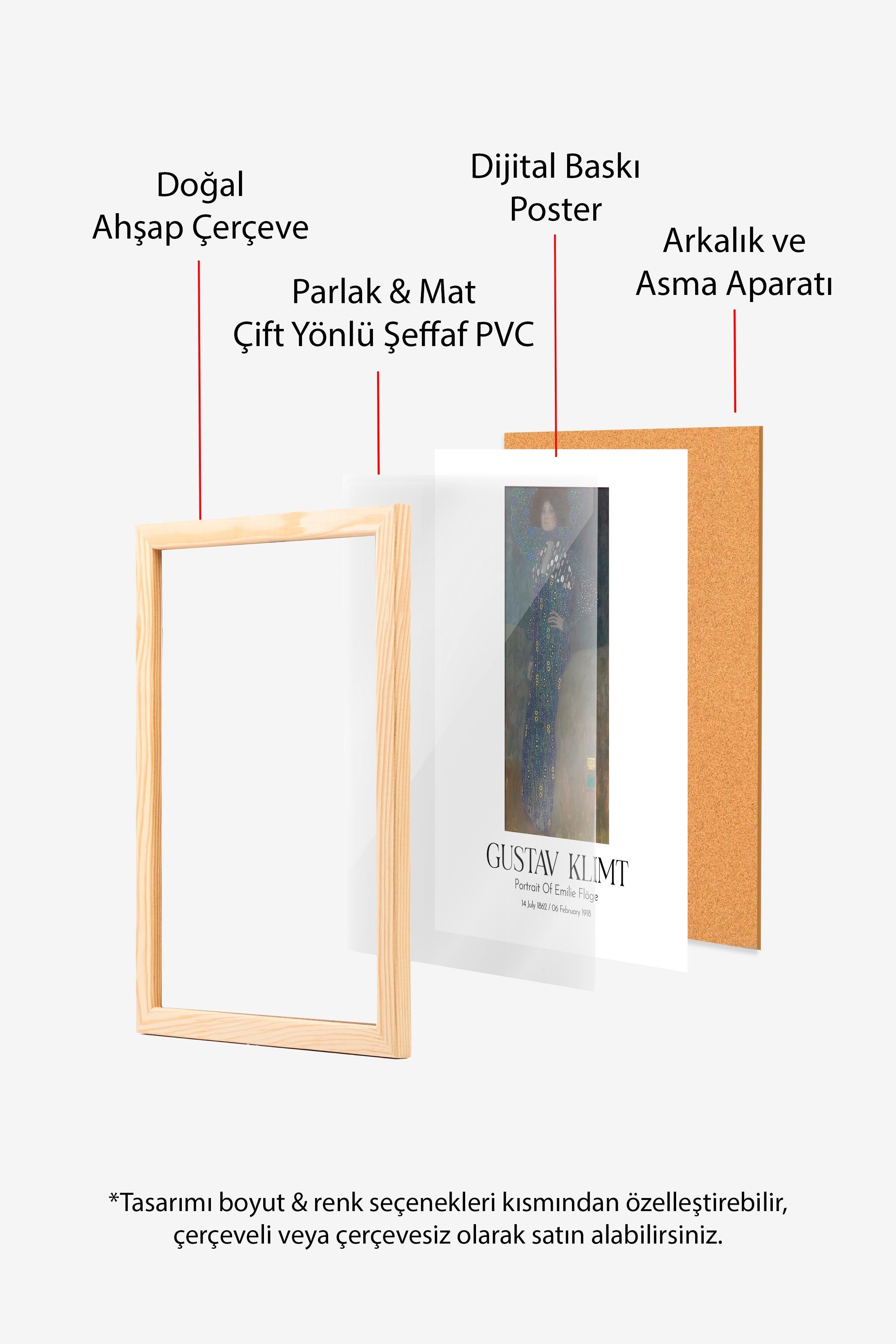 Gustav Klimt - Portrait Of Emilie Flöge, Ahşap Çerçeveli Tablo, Sanat Serisi NO:112000