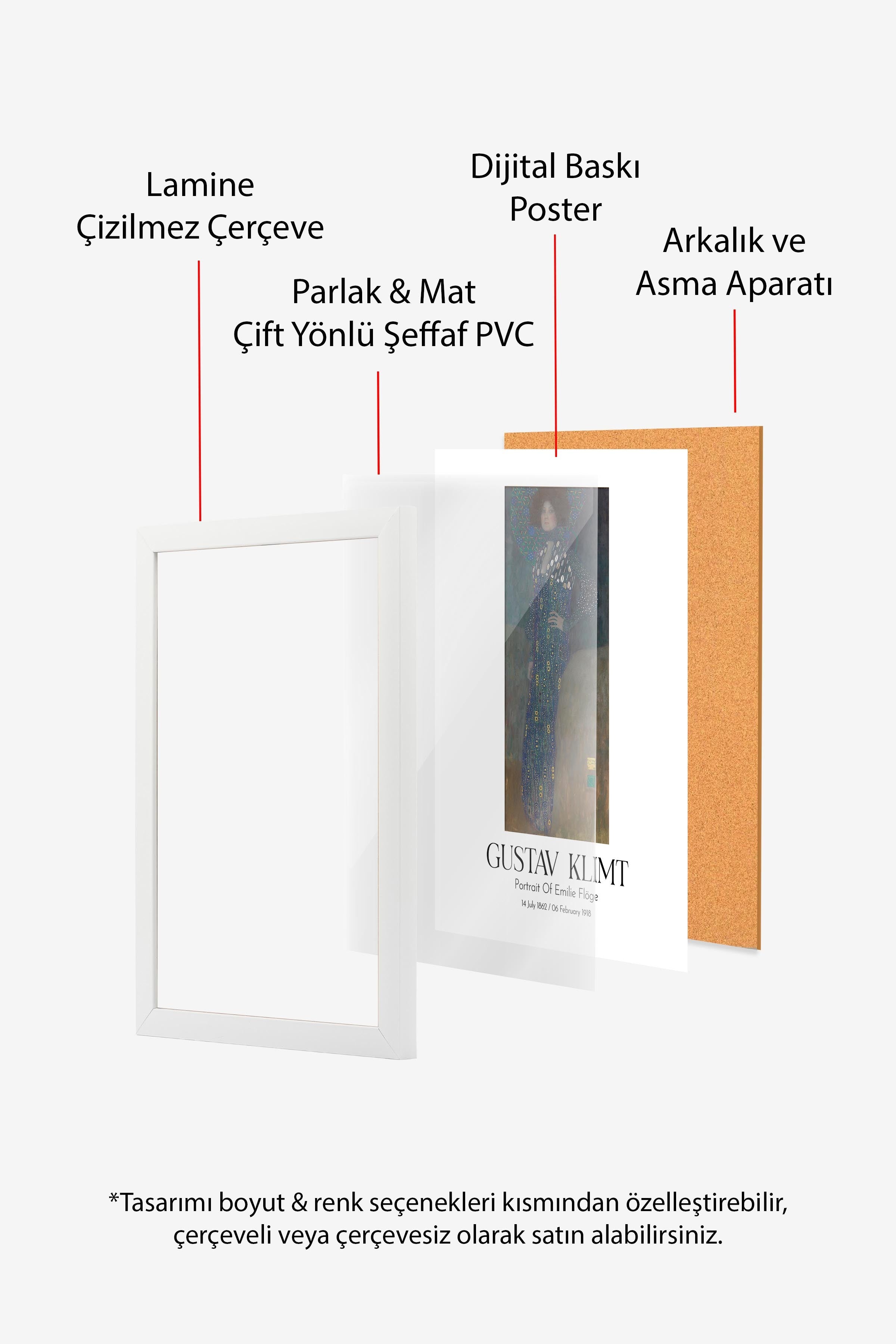 Gustav Klimt - Portrait Of Emilie Flöge, Beyaz Çerçeveli Tablo, Sanat Serisi NO:112000