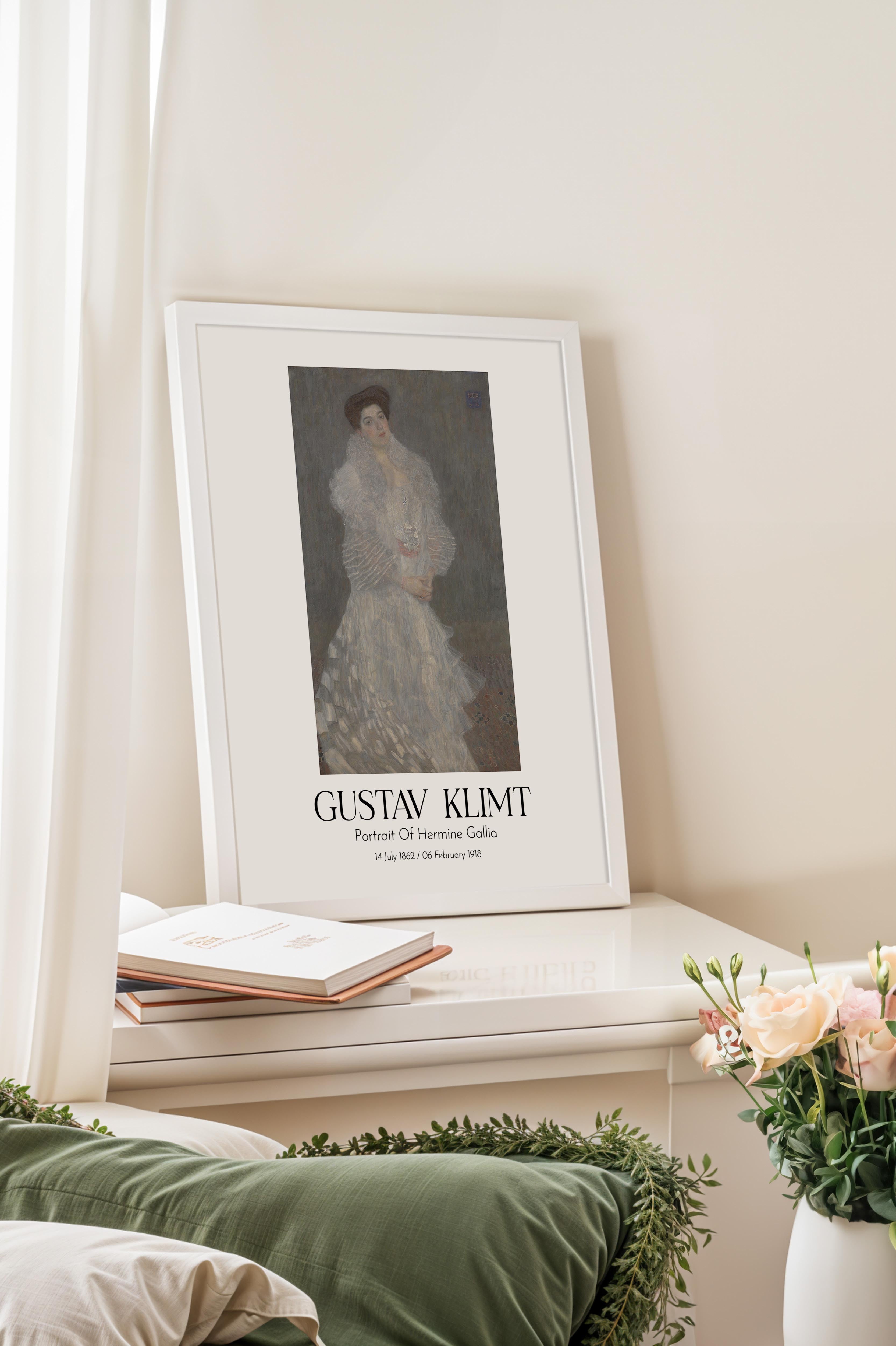 Gustav Klimt - Portrait Of Hermine Gallia, Beyaz Çerçeveli Tablo, Sanat Serisi NO:111983
