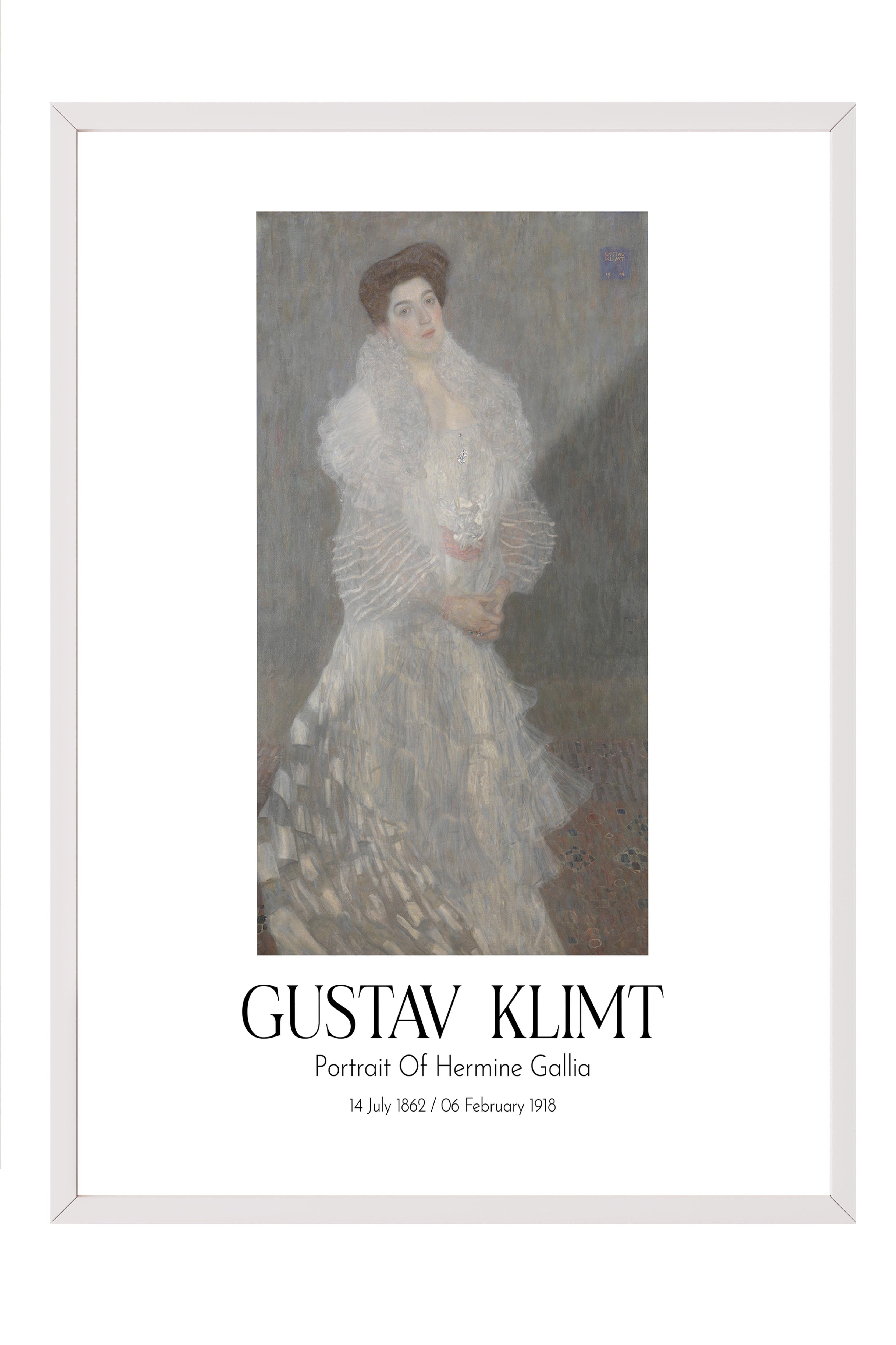 Gustav Klimt - Portrait Of Hermine Gallia, Beyaz Çerçeveli Tablo, Sanat Serisi NO:111983