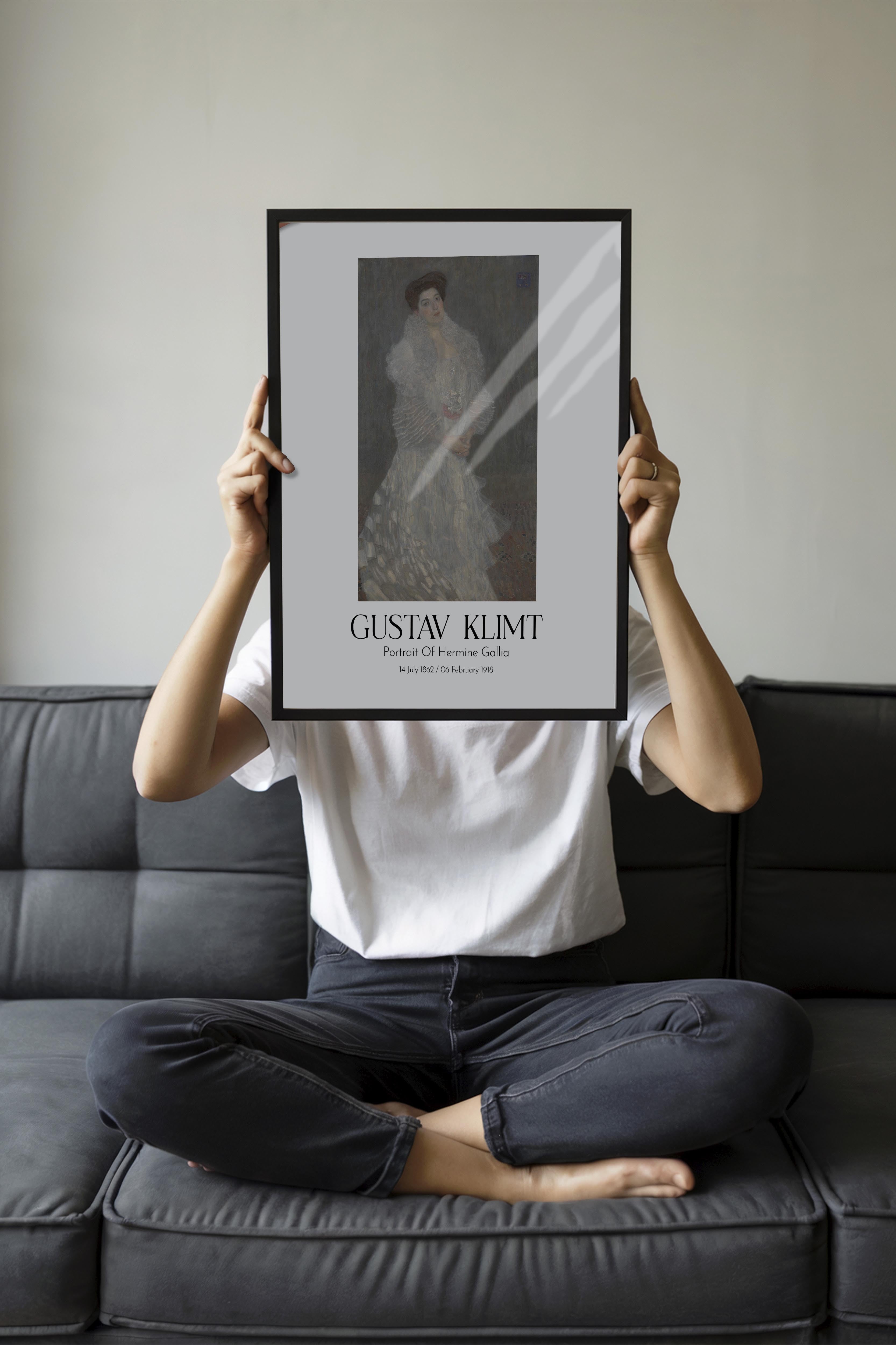 Gustav Klimt - Portrait Of Hermine Gallia, Siyah Çerçeveli Tablo, Sanat Serisi NO:111983