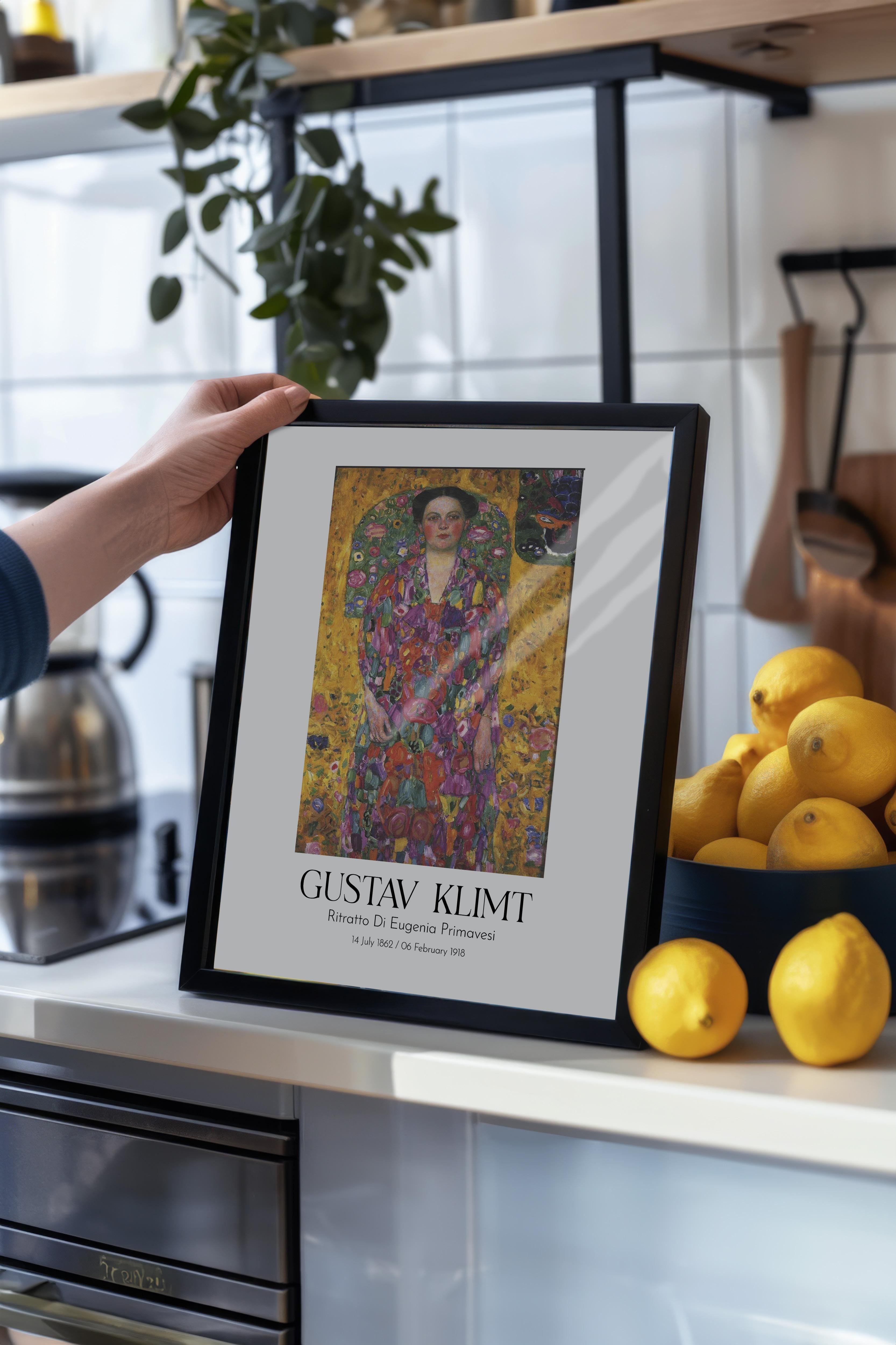 Gustav Klimt - Ritratto Di Eugenia Primavesi, Siyah Çerçeveli Tablo, Sanat Serisi NO:112001