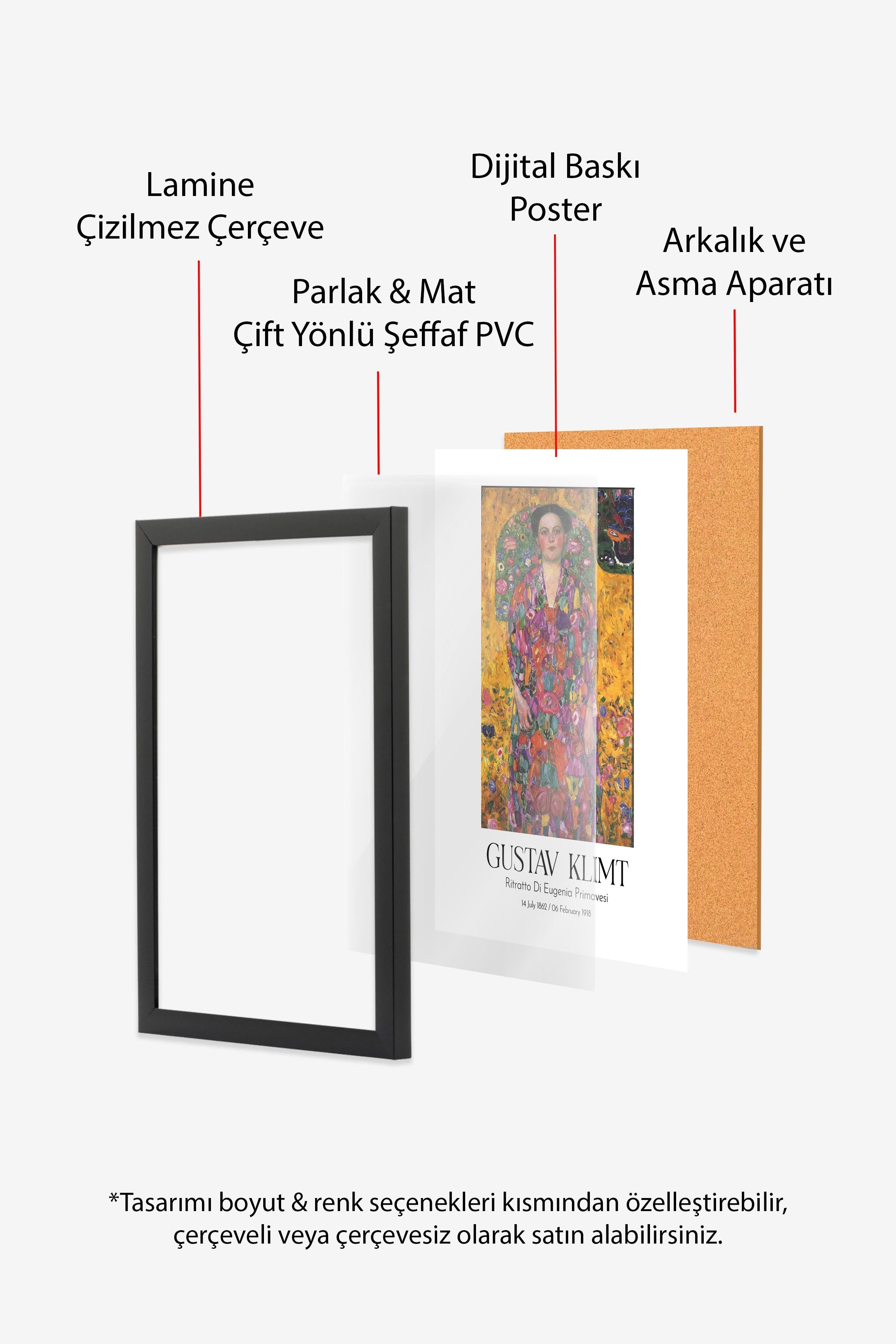 Gustav Klimt - Ritratto Di Eugenia Primavesi, Siyah Çerçeveli Tablo, Sanat Serisi NO:112001