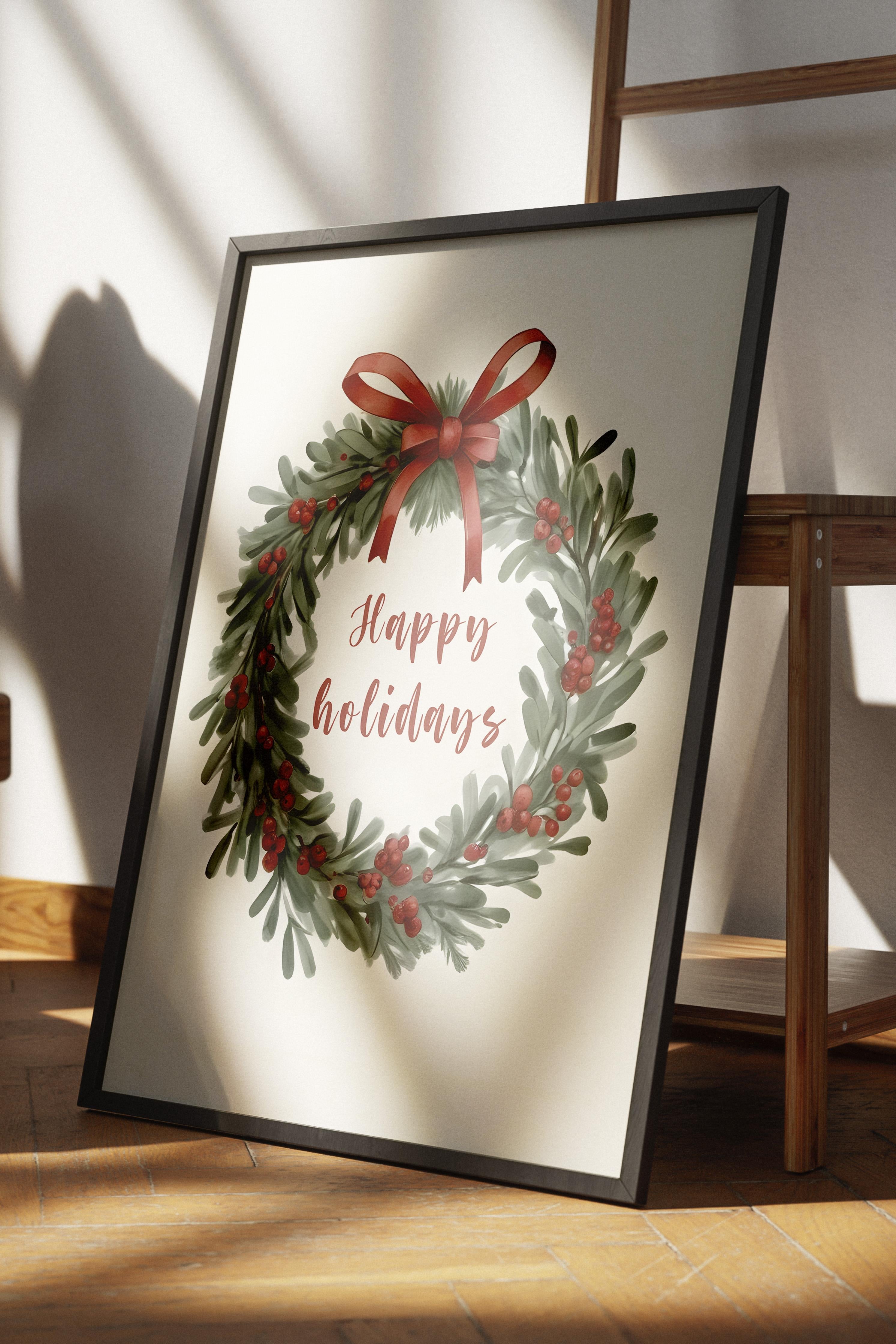 Happy Holidays Çerçeveli Yılbaşı Tablosu, Siyah Çerçeve ve Poster Comfort Serisi NO:108516
