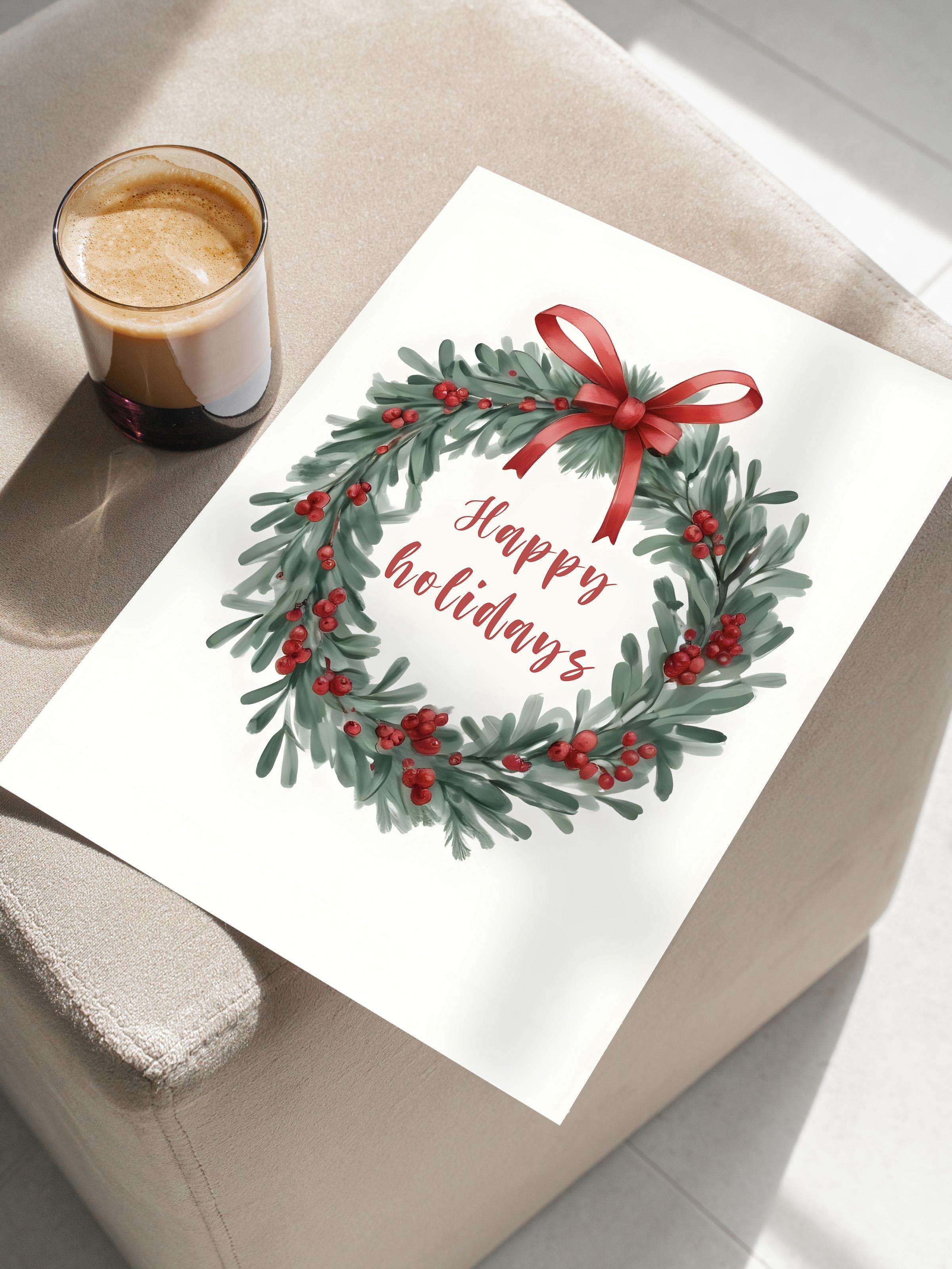 Happy Holidays Poster, Çerçevesiz Duvar Posteri, Yılbaşı Duvar Tablosu Comfort Serisi NO:108516