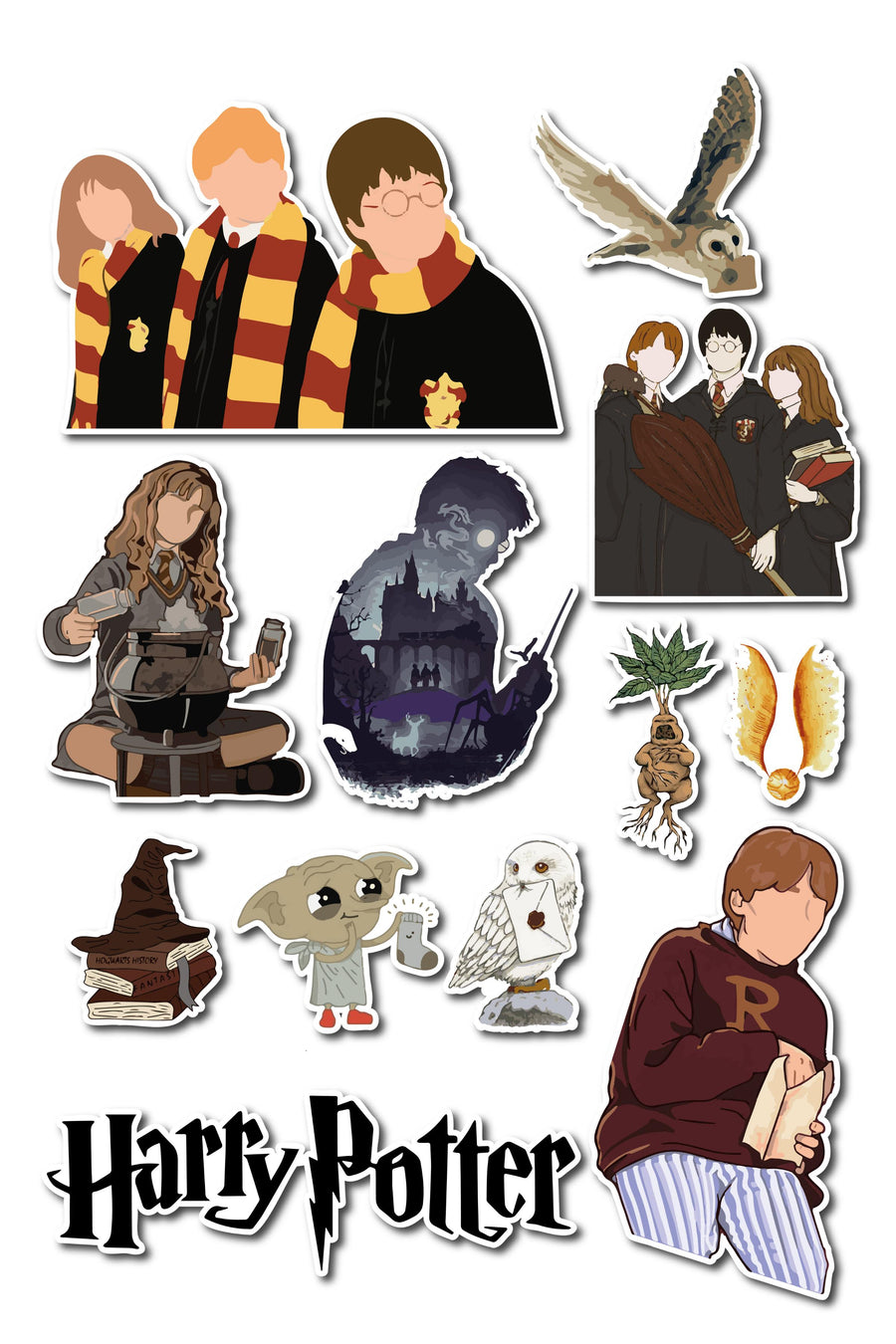 Harry Potter Temalı Sticker ve Etiket Seti - Orta Boy - Su Geçirmez, Kalın Yapışkanlı Sticker Seti