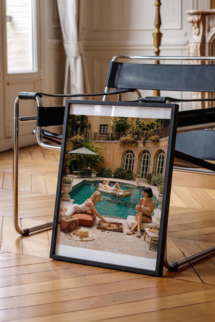 Havuz Kenarında Dinlenme Old Money Tasarımlar Poster – Siyah Çerçeveli Tablo
