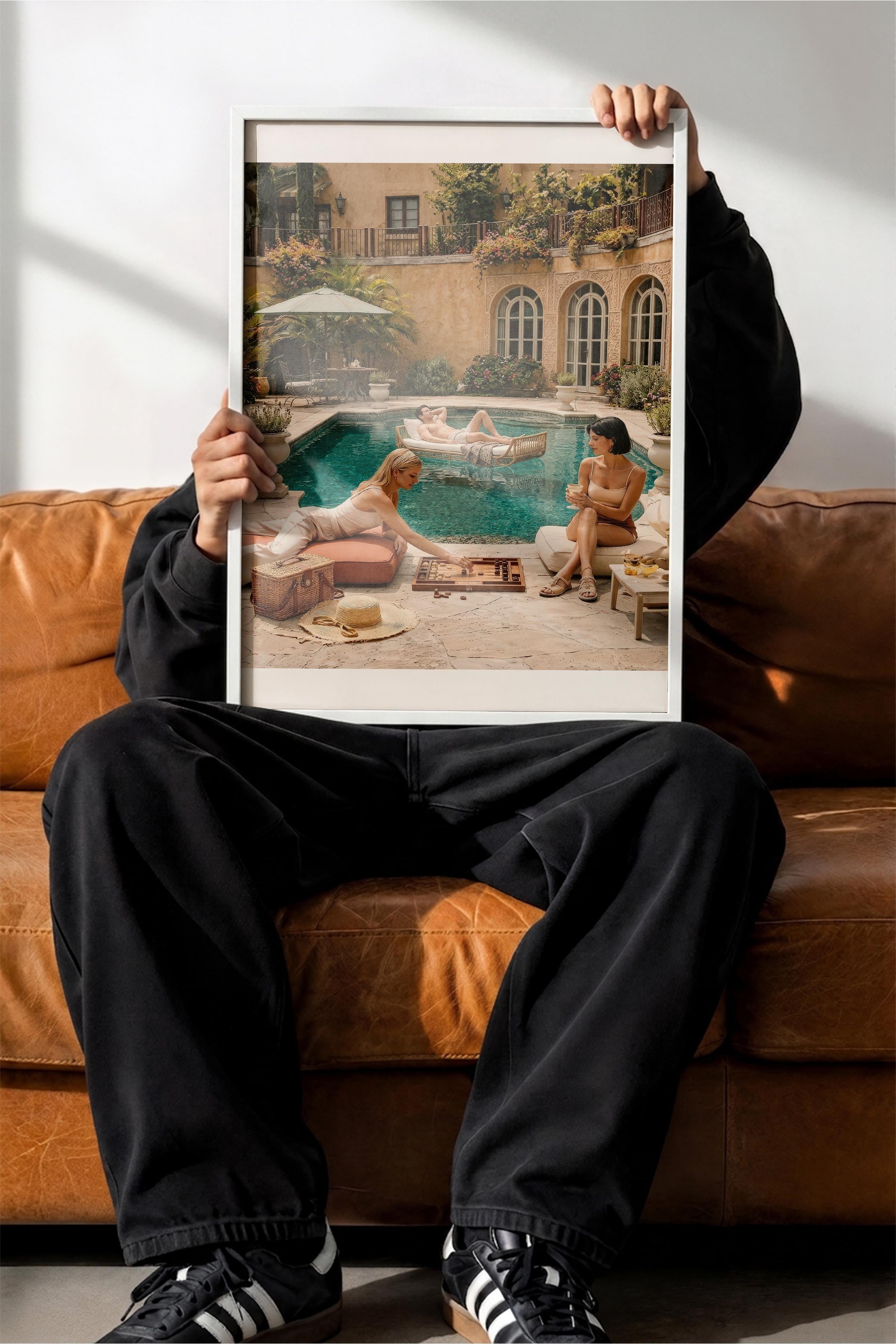 Havuz Kenarı Posteri, Beyaz Çerçeveli Poster, Old Money Serisi, NO:113199