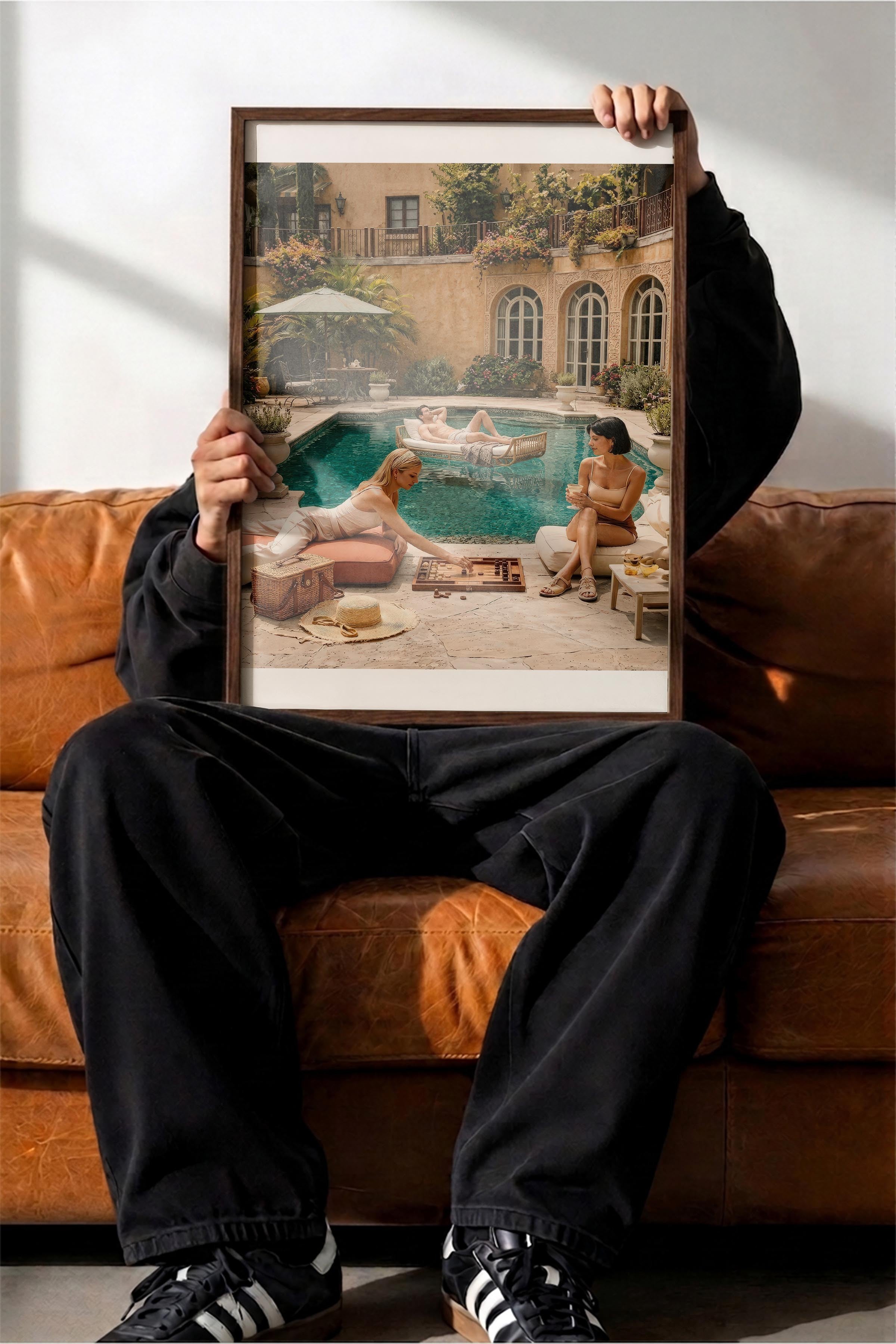 Havuz Kenarı Posteri, Kahverengi Çerçeveli Poster, Old Money Serisi, NO:113199