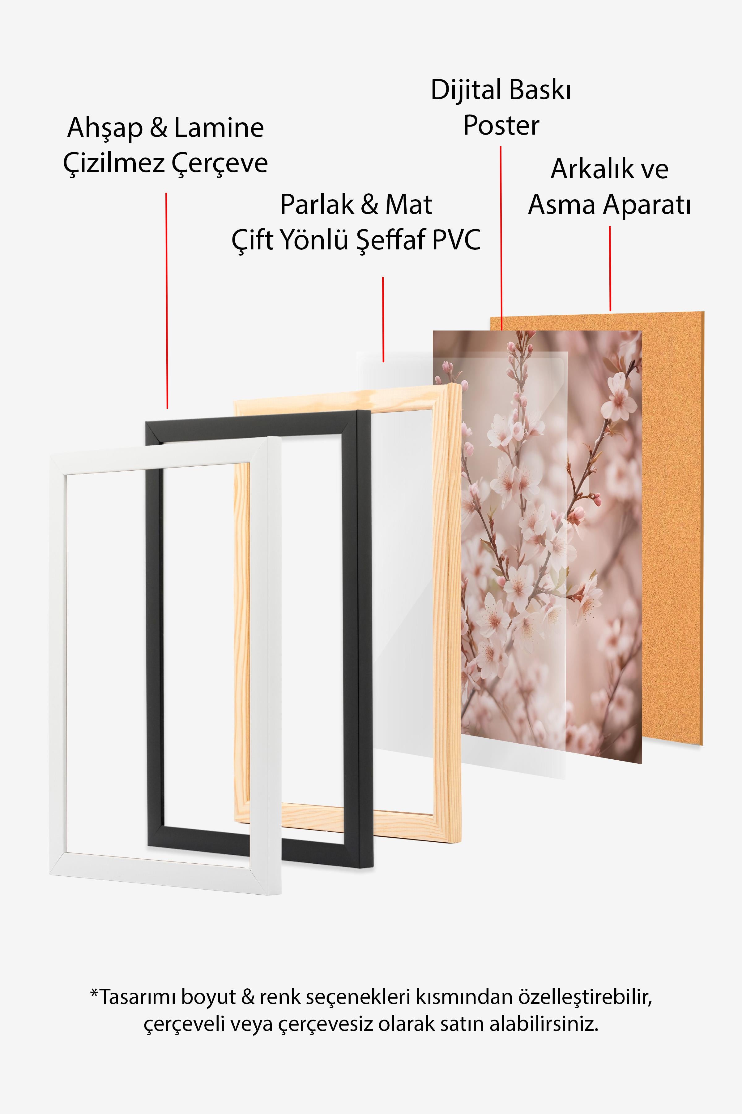 Heather Flowers Çerçeveli Tablo, Beyaz Çerçeve ve Poster, Duvar Tablosu Comfort Serisi NO:108535