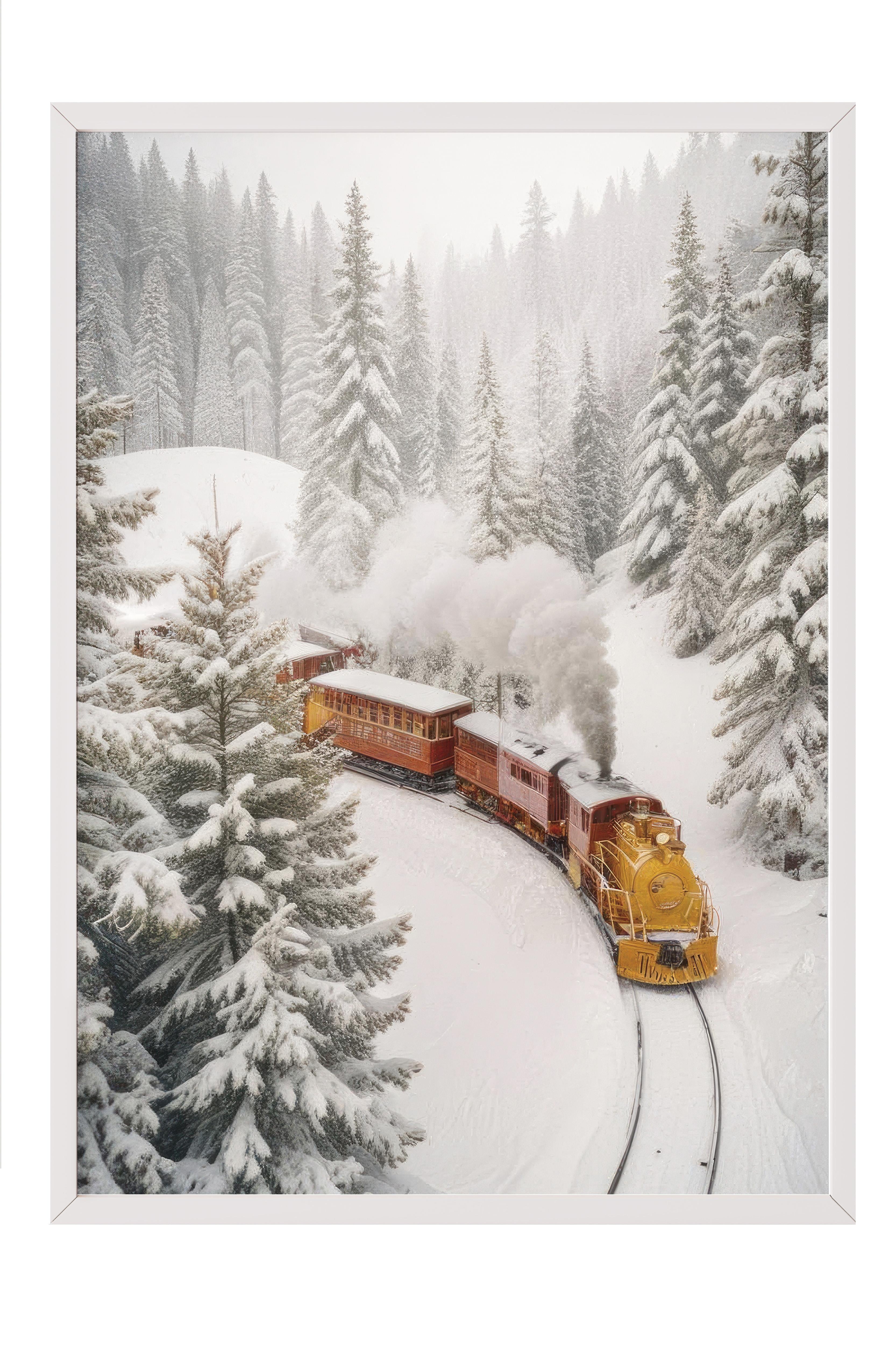 Holiday Train Yılbaşı Tablo, Beyaz Çerçeve ve Poster, Dikey Duvar Tablosu Comfort Serisi NO:108470