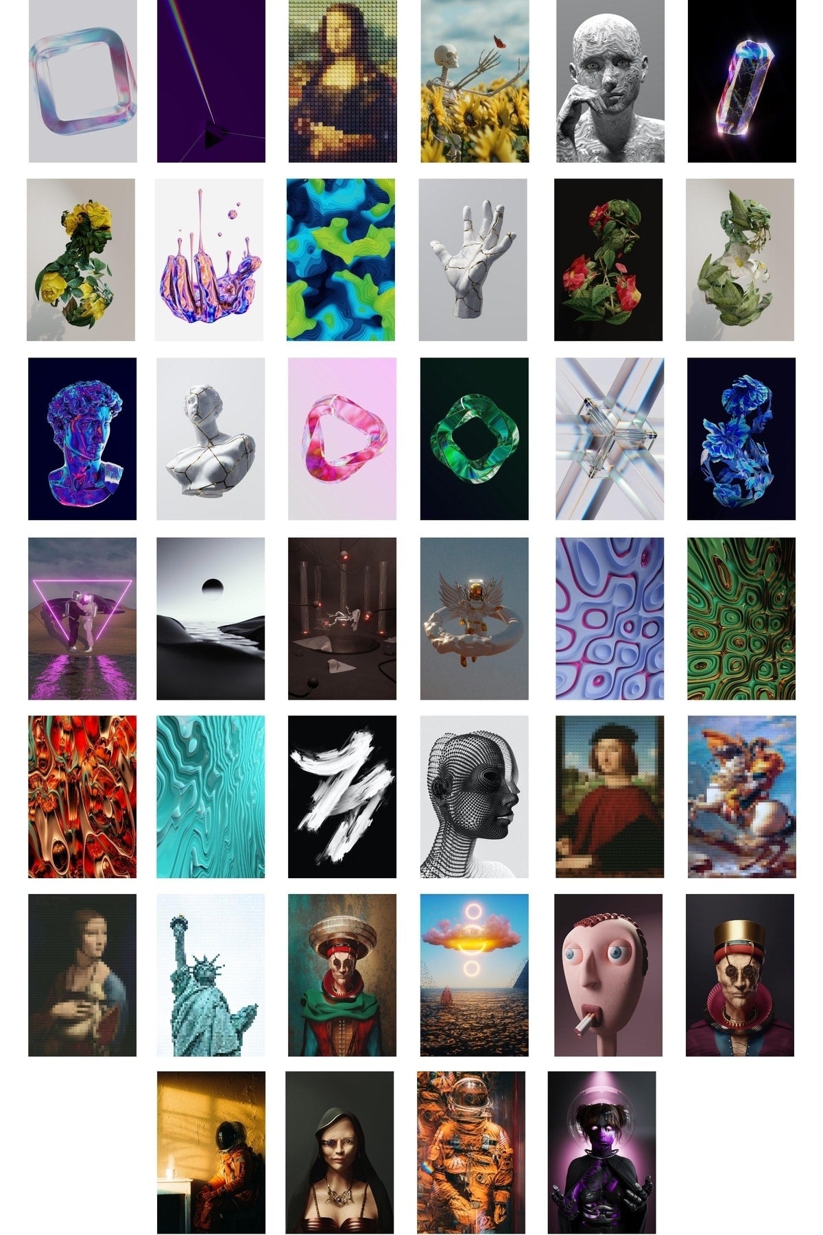 Illüstrasyon Poster Seti - Duvar Kolaj Seti - Stiker Bant Hediyeli - 40 Adet 10cm*15cm - Kutulu Set