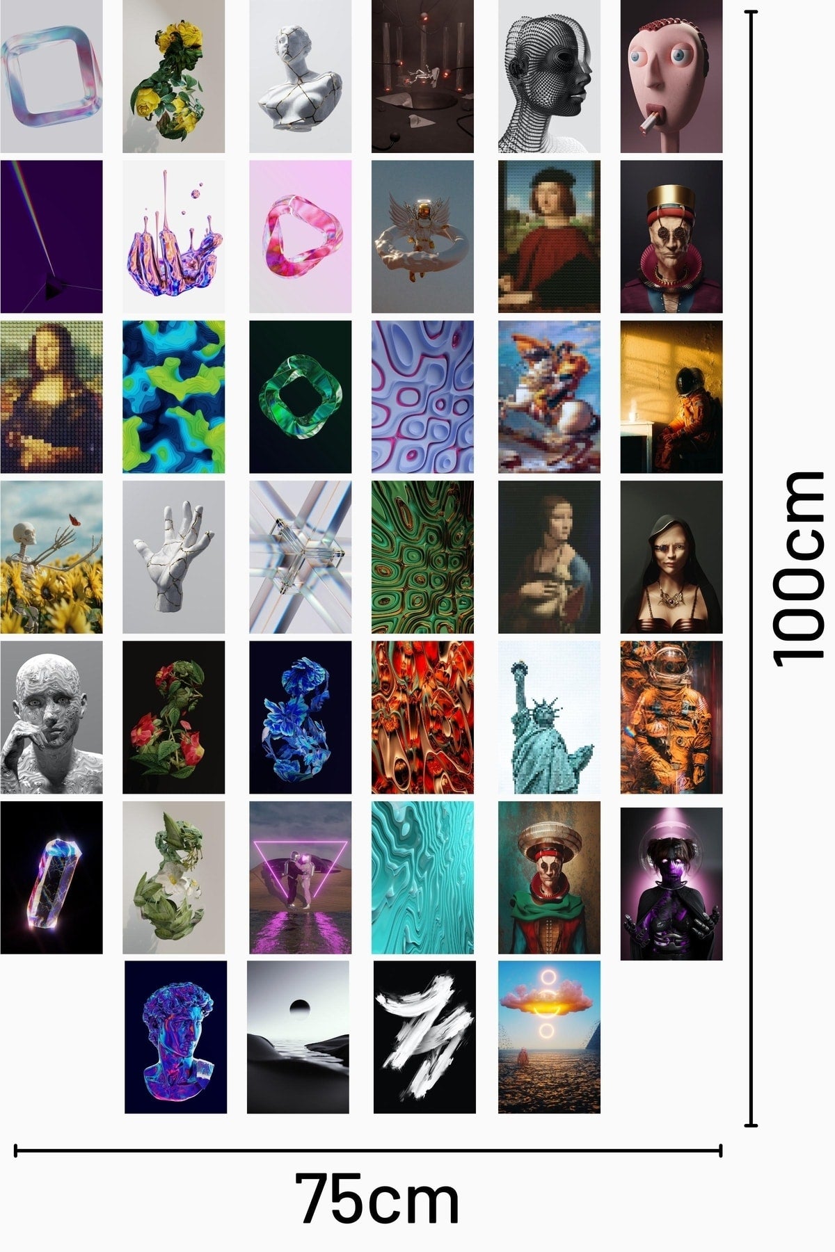 Illüstrasyon Poster Seti - Duvar Kolaj Seti - Stiker Bant Hediyeli - 40 Adet 10cm*15cm - Kutulu Set