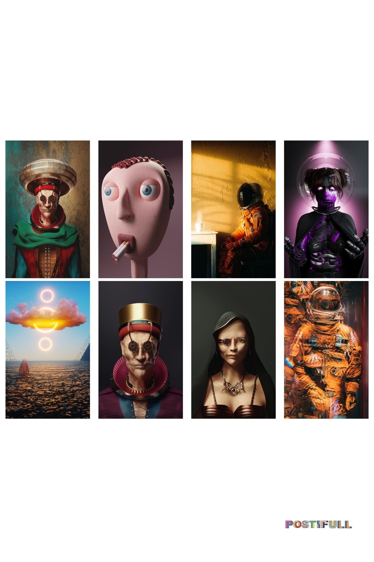 Illüstrasyon Poster Seti - Duvar Kolaj Seti - Stiker Bant Hediyeli - 40 Adet 10cm*15cm - Kutulu Set