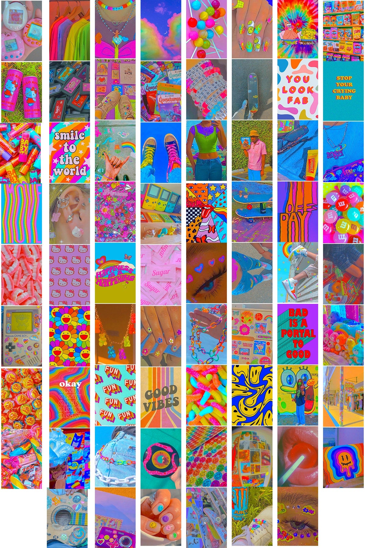 Indie Duvar Poster Seti, Kolaj Seti, 70 Adet, Arkası Yapışkanlı Poster Seti - 10cm*15cm - Kutulu Set