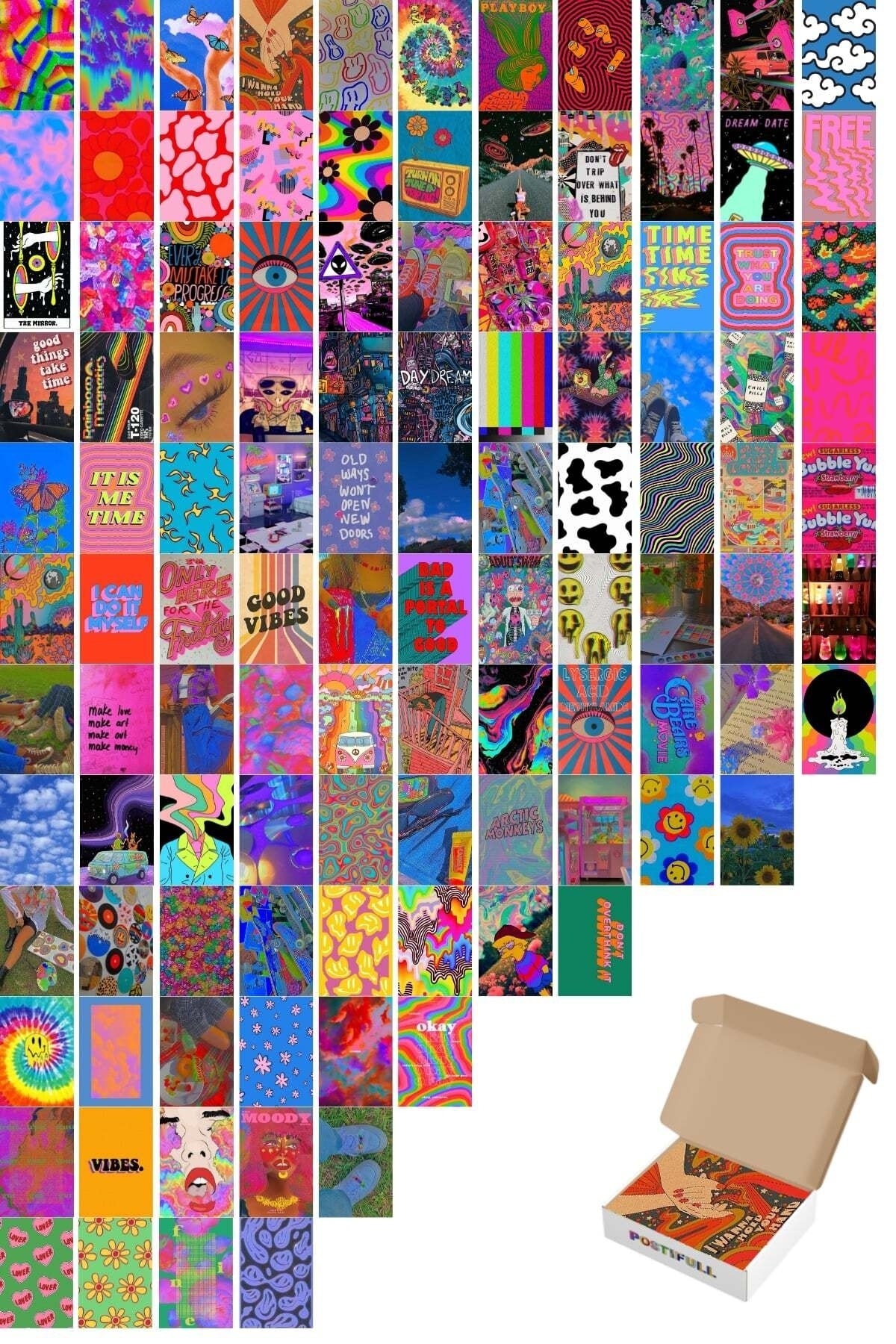 Indie Poster Seti - Kolaj Set - 110 Adet - Arkası Yapışkanlı Indie Poster Seti - 10cm*15cm - Kutulu