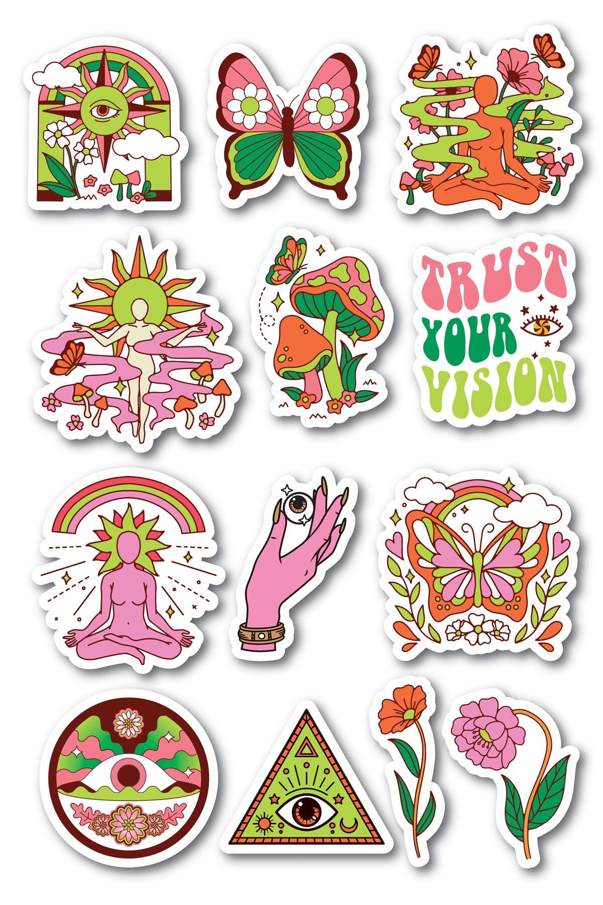 Indie Temalı Sticker Seti - 12 Adet Etiket Seti- Telefon, Tablet, Defter Laptop Uyumlu Etiket