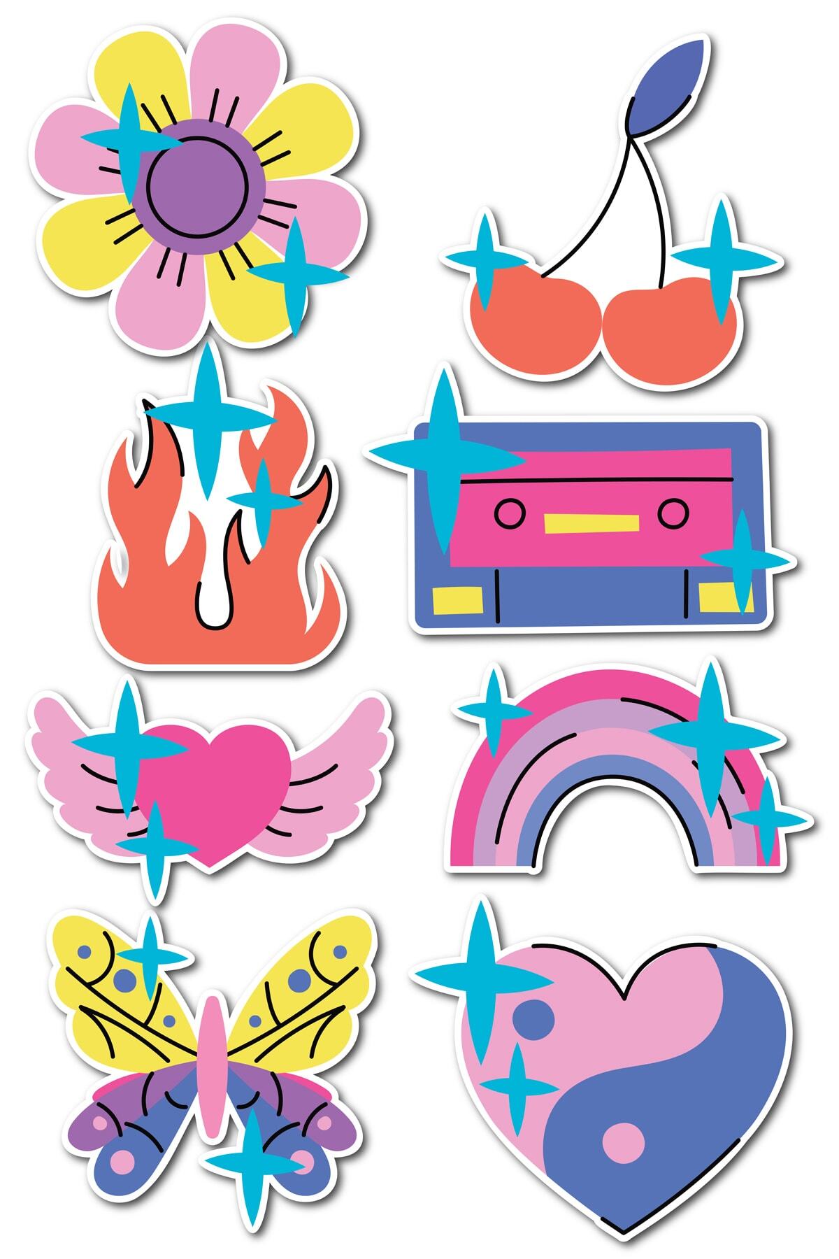 Indie Temalı Sticker Seti - 8 Adet Etiket Seti- Telefon, Tablet, Defter Laptop Uyumlu Etiket