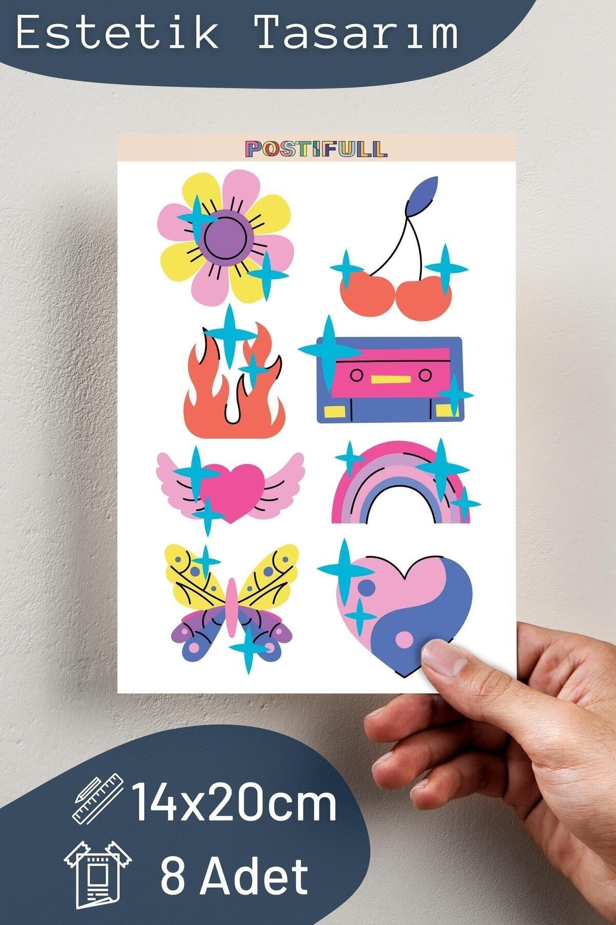 Indie Temalı Sticker Seti - 8 Adet Etiket Seti- Telefon, Tablet, Defter Laptop Uyumlu Etiket