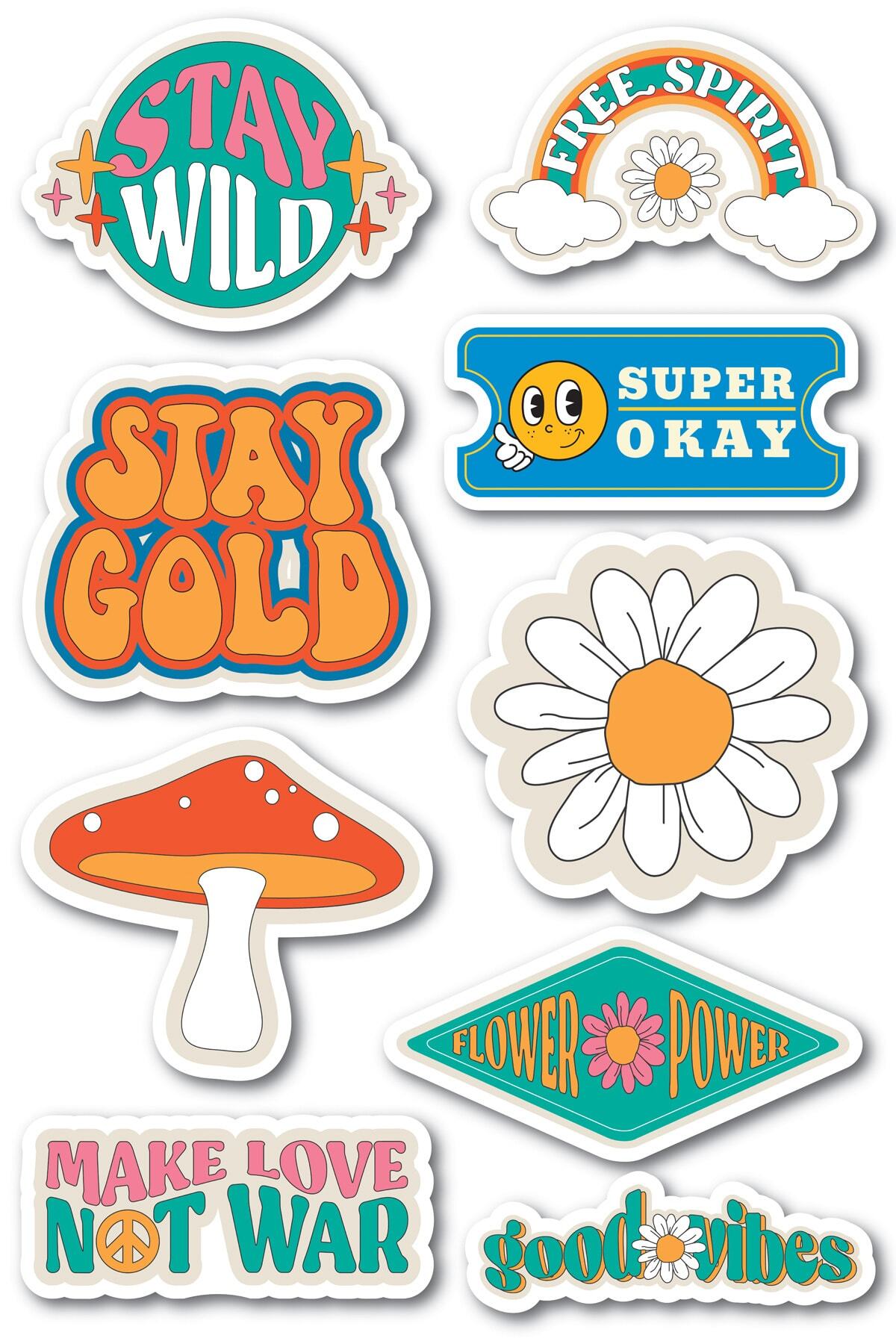 Indie Temalı Sticker Seti - 9 Adet Etiket Seti- Telefon, Tablet, Defter Laptop Uyumlu Etiket