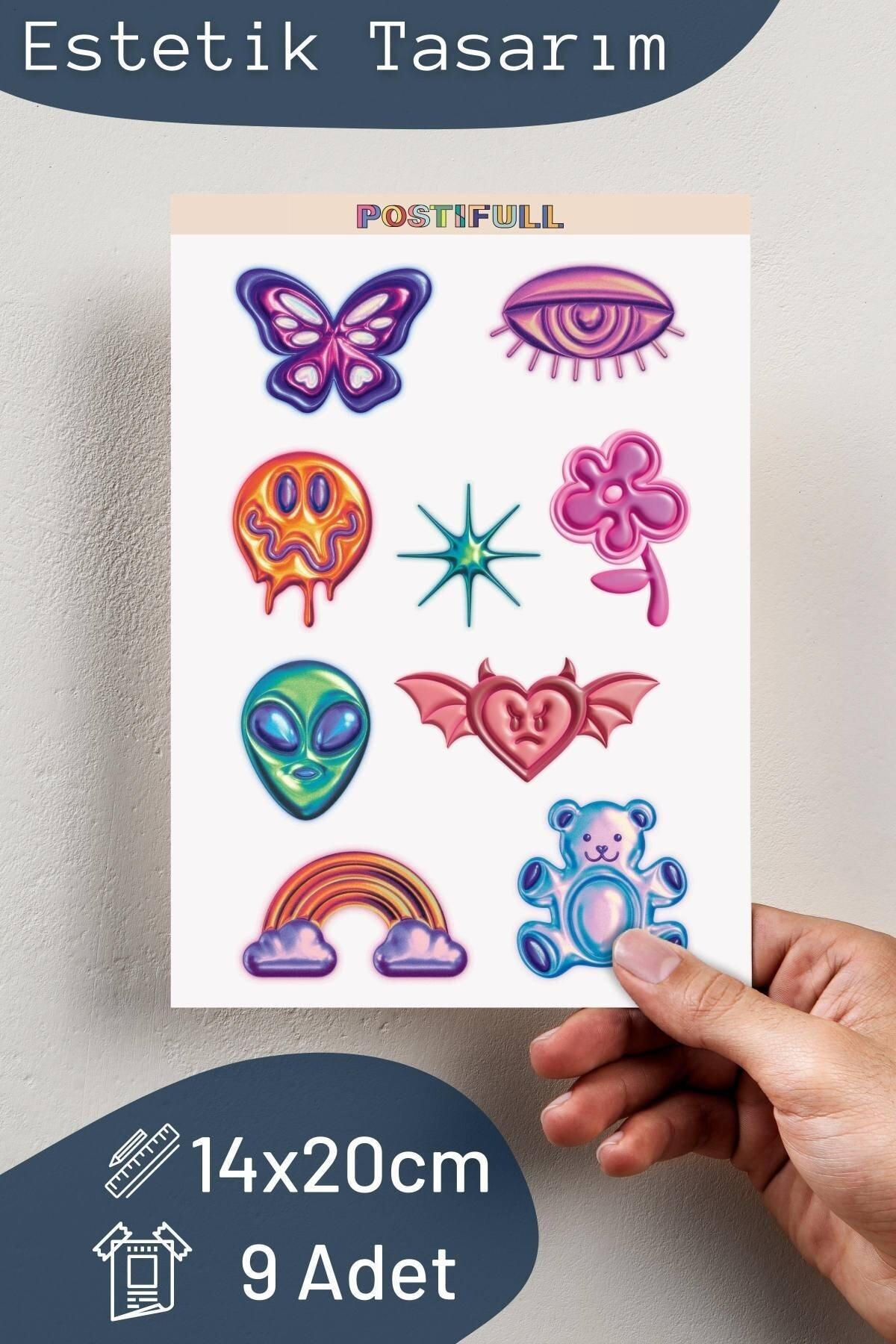 Indie Temalı Sticker Seti - 9 Adet Etiket Seti- Telefon, Tablet, Defter Laptop Uyumlu Etiket