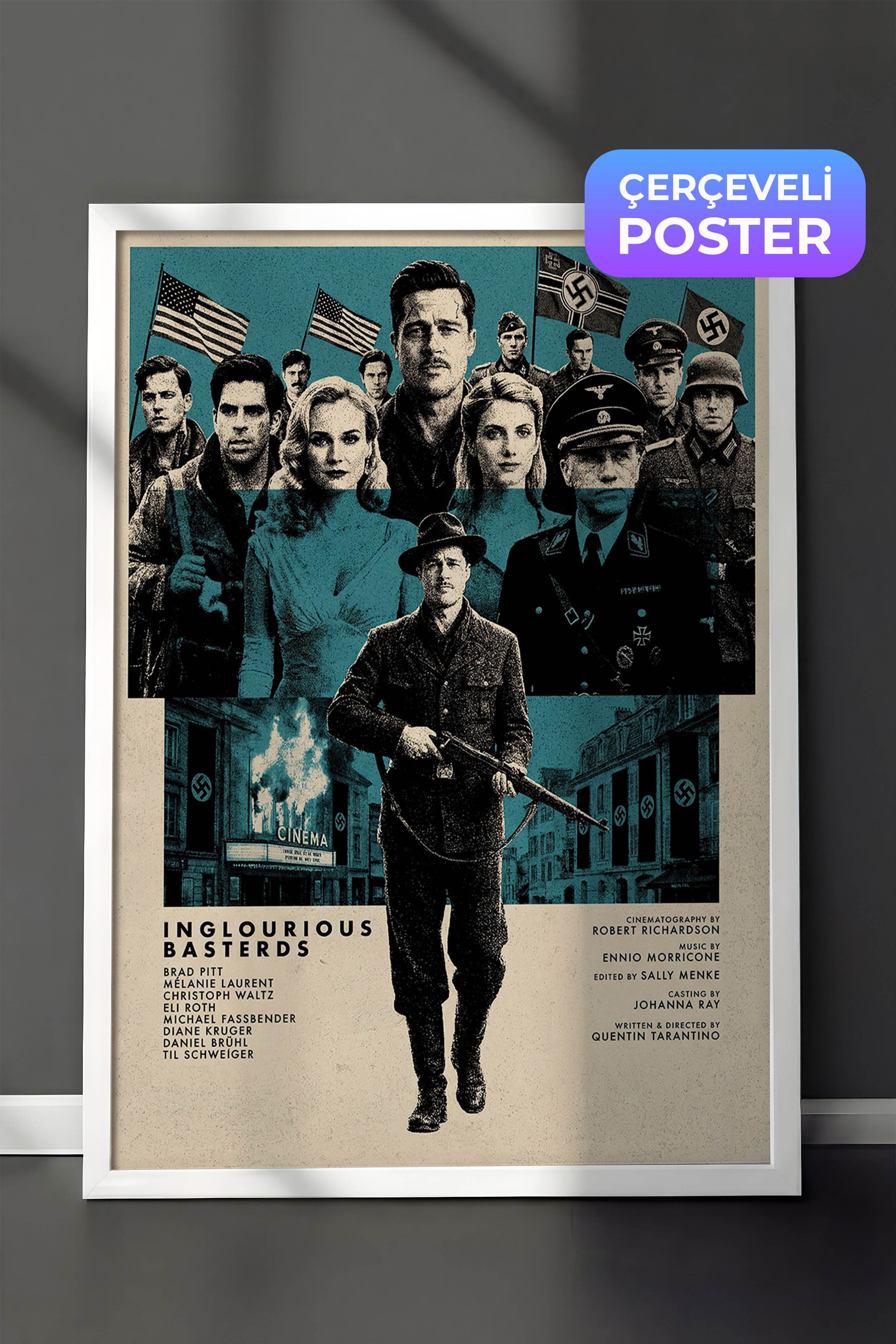 Inglourious Basterds Beyaz Çerçeveli Poster, Sinema ve Dizi Tablo, Film Dizi Afişleri NO:112832
