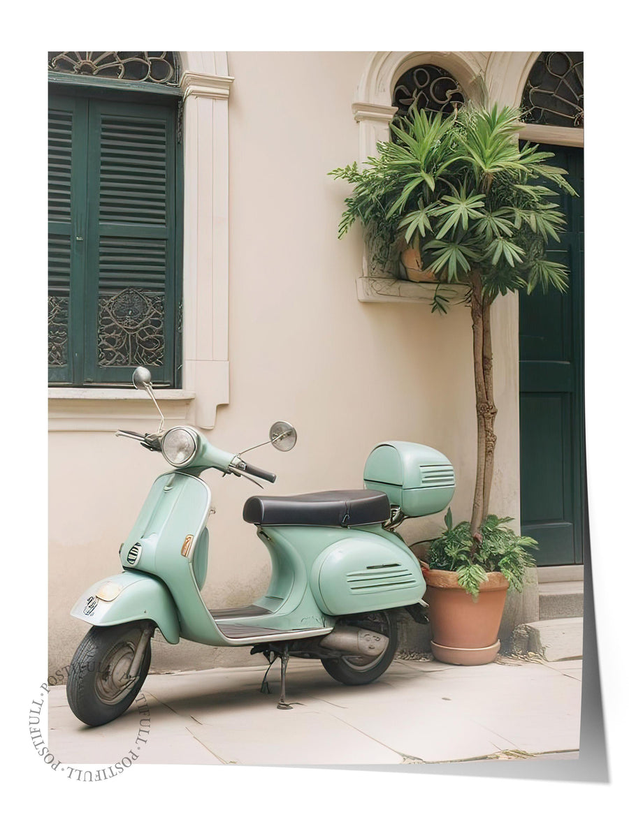 Nostaljik Vespa Sokak Manzarası Comfort Serisi Çerçevesiz Poster