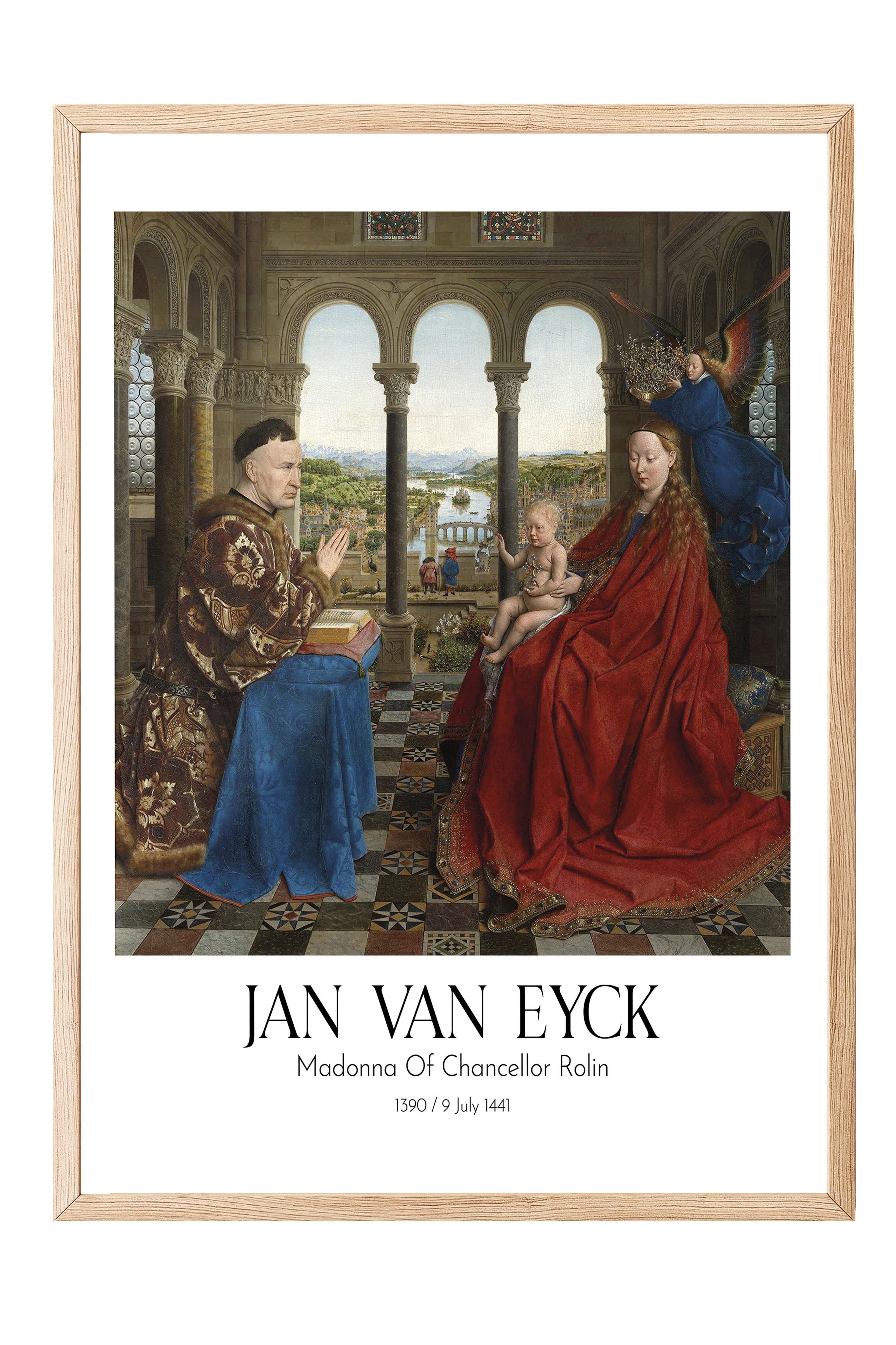 Jan Van Eyck - Madonna Of Chancellor Rolin, Ahşap Çerçeveli Tablo, Sanat Serisi NO:112127